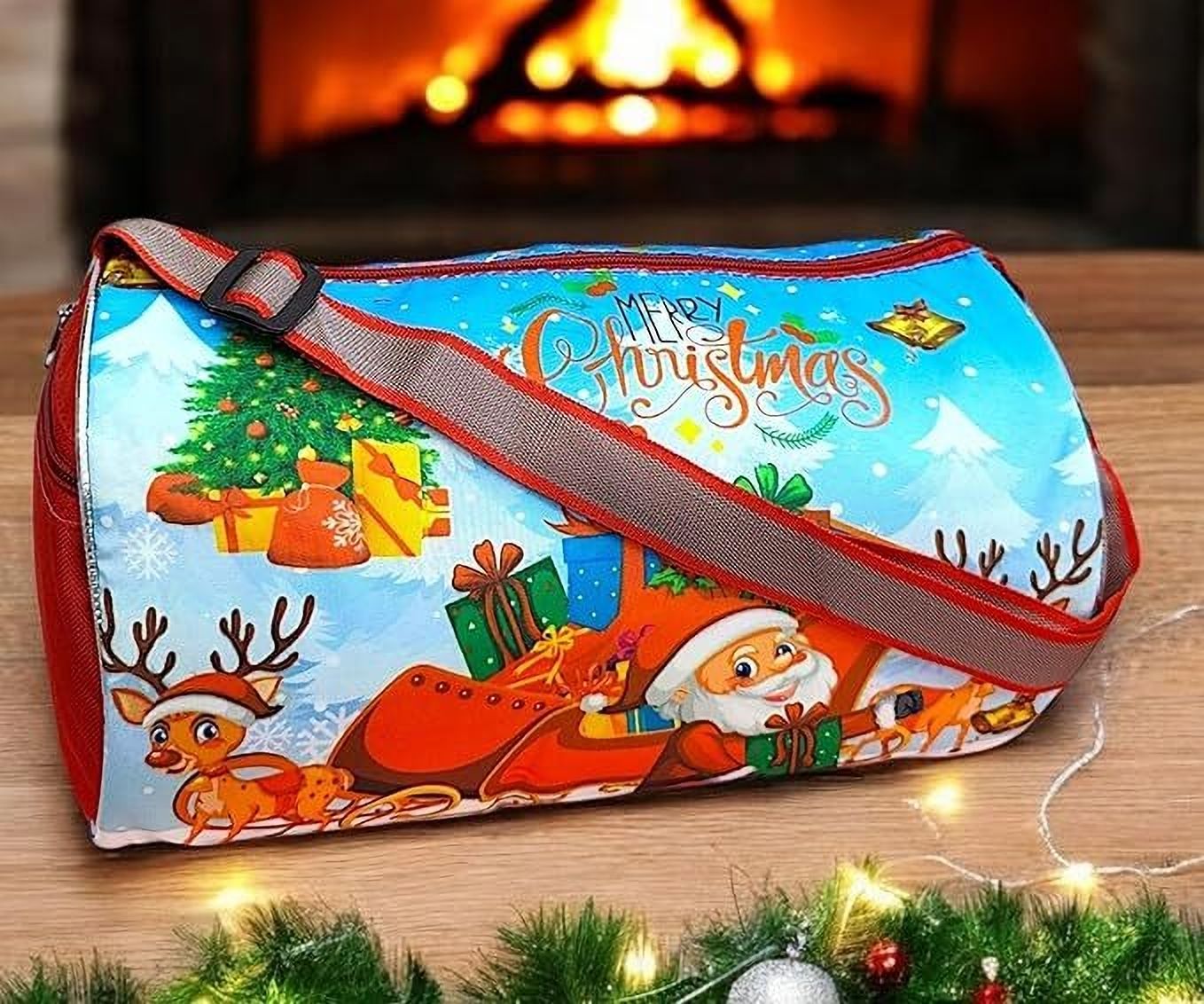 13 L Hand Duffel Bag - Santa Claus Design Kid's Travel Duffle Bag, Sports Bag for Kids - Blue - Regular Capacity-image-26