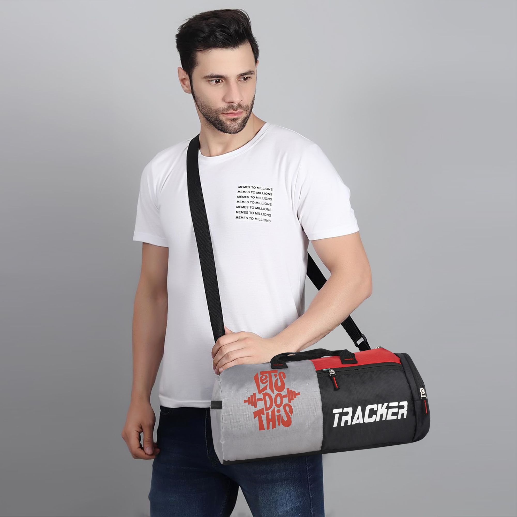 25 L Gym Duffel Bag - Trendy Men & Women Sport Gym Bag - Black, Grey - Black-image-15
