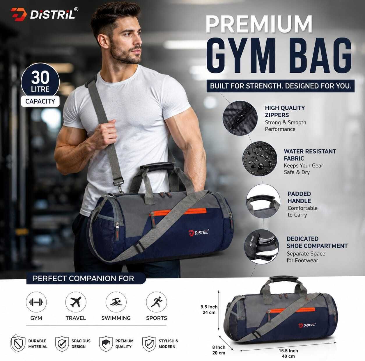 distril 19 L Gym Duffel Bag - gym blue - Blue, Grey-picture-45