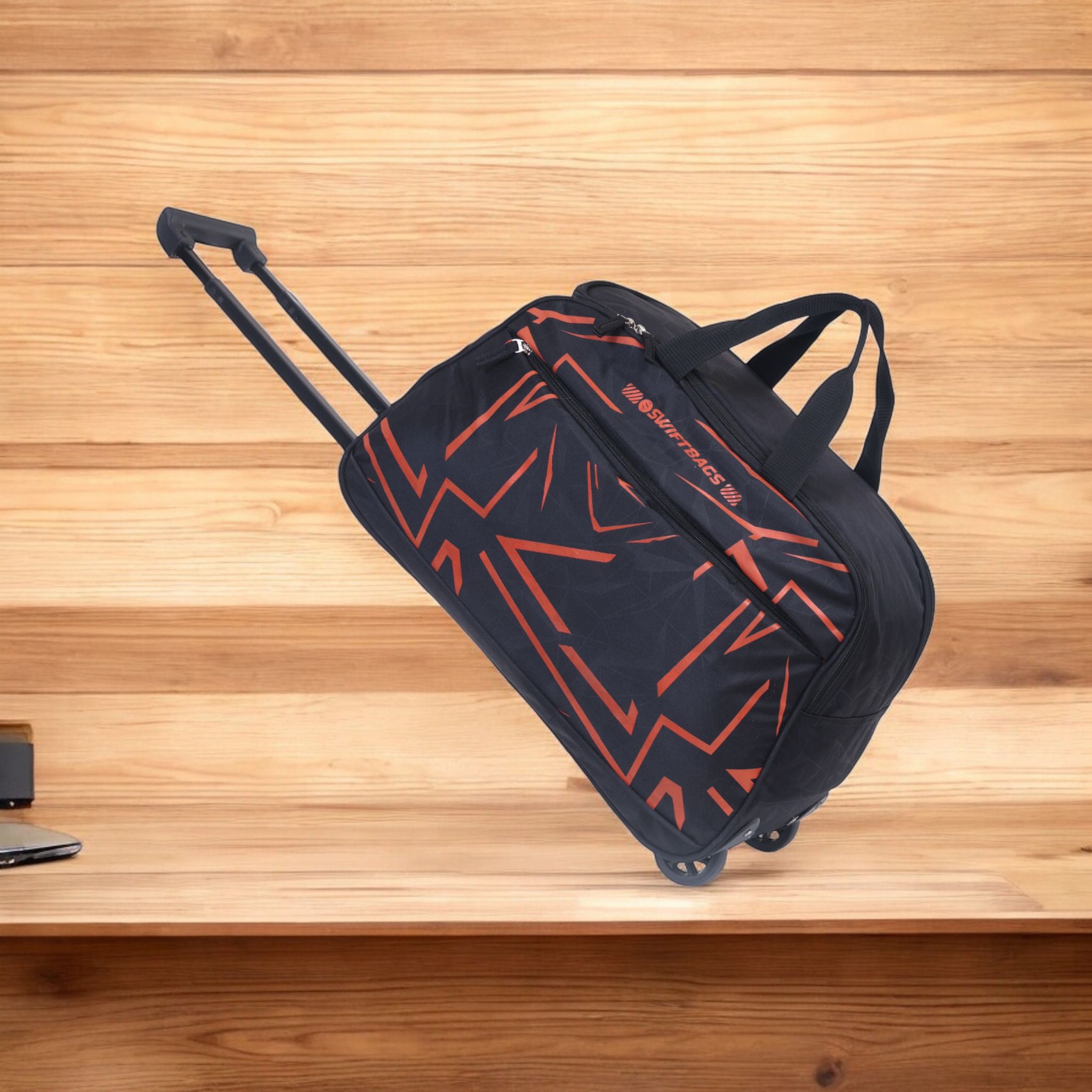 50 L Strolley Duffel Bag - Trendy Durable Cabin Trolley Duffel Bag Lightweight Foldable Stylish Travel Bags - Black - Regular Capacity-image-34
