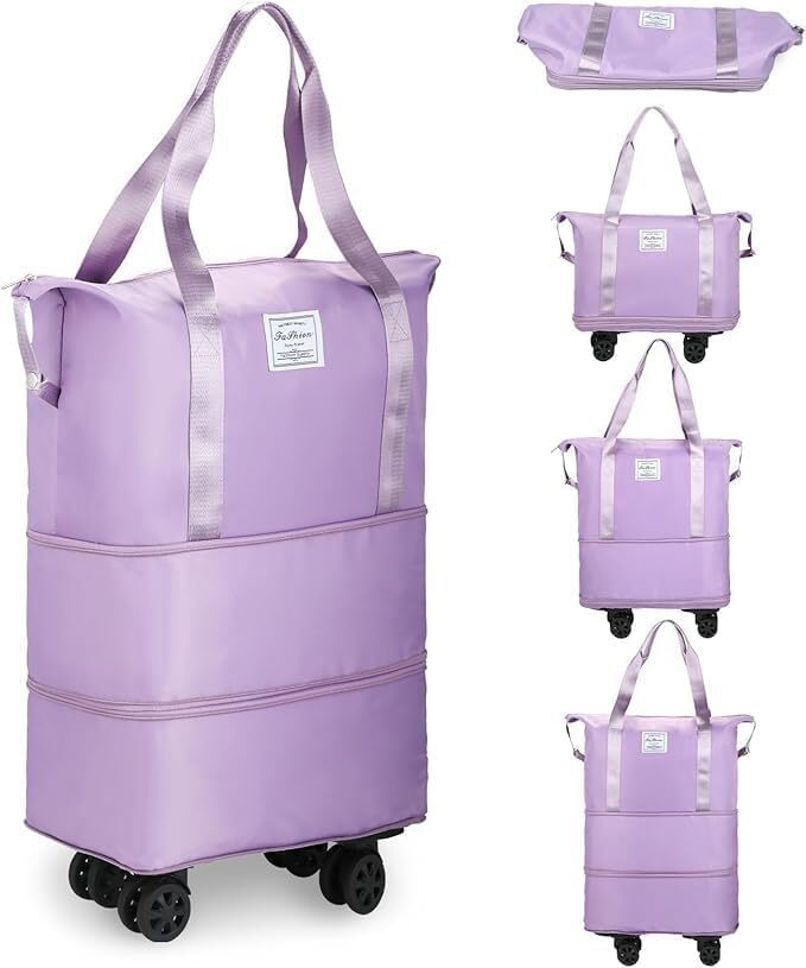 58 L Strolley Duffel Bag - Rolling Duffle Bag with Wheels - Purple - Large Capacity-image-42
