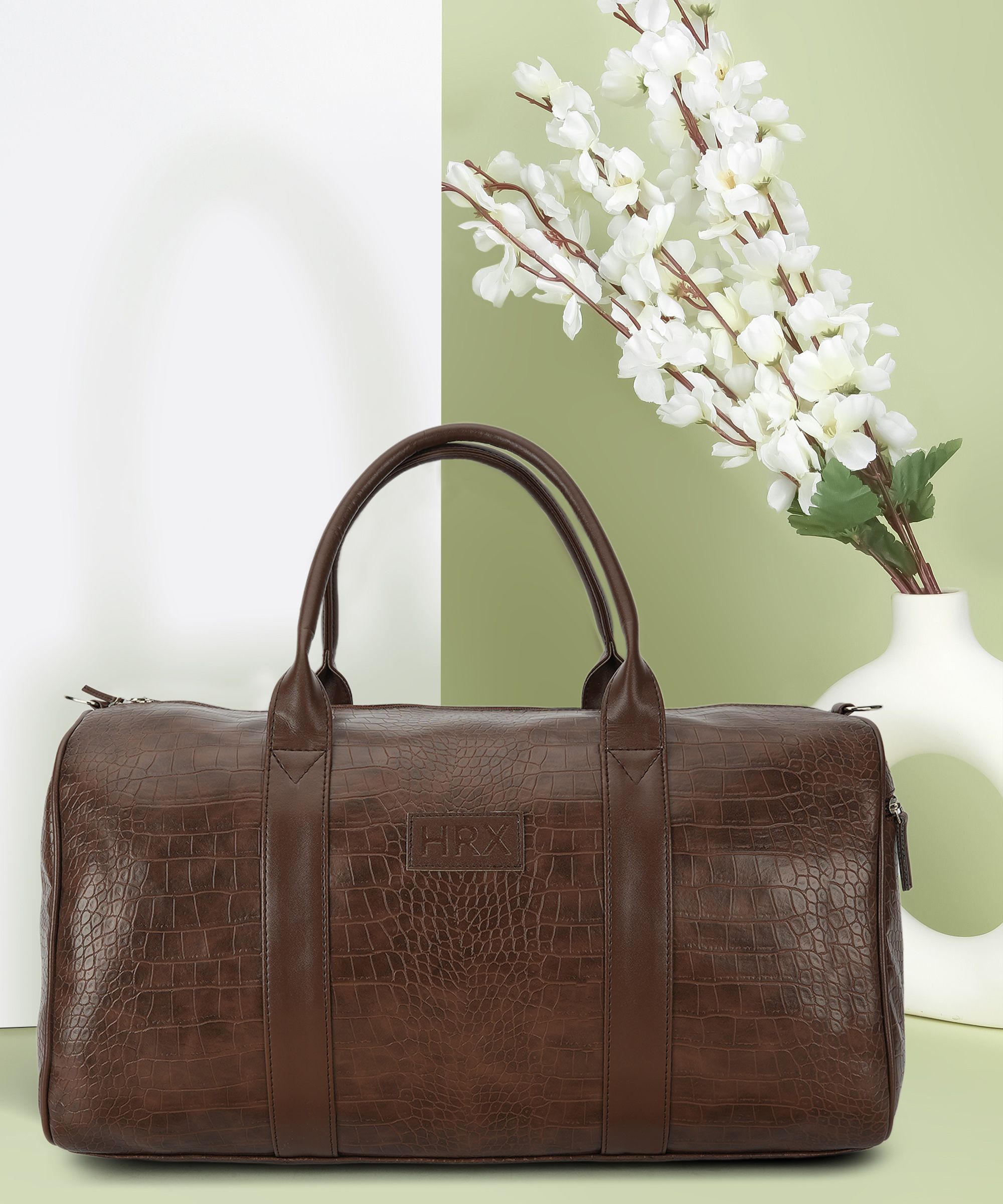 30 L Hand Duffel Bag - faux leather stylish weekender travel duffle bag / gym sport bag for men & women - Brown - Regular Capacity-image-13