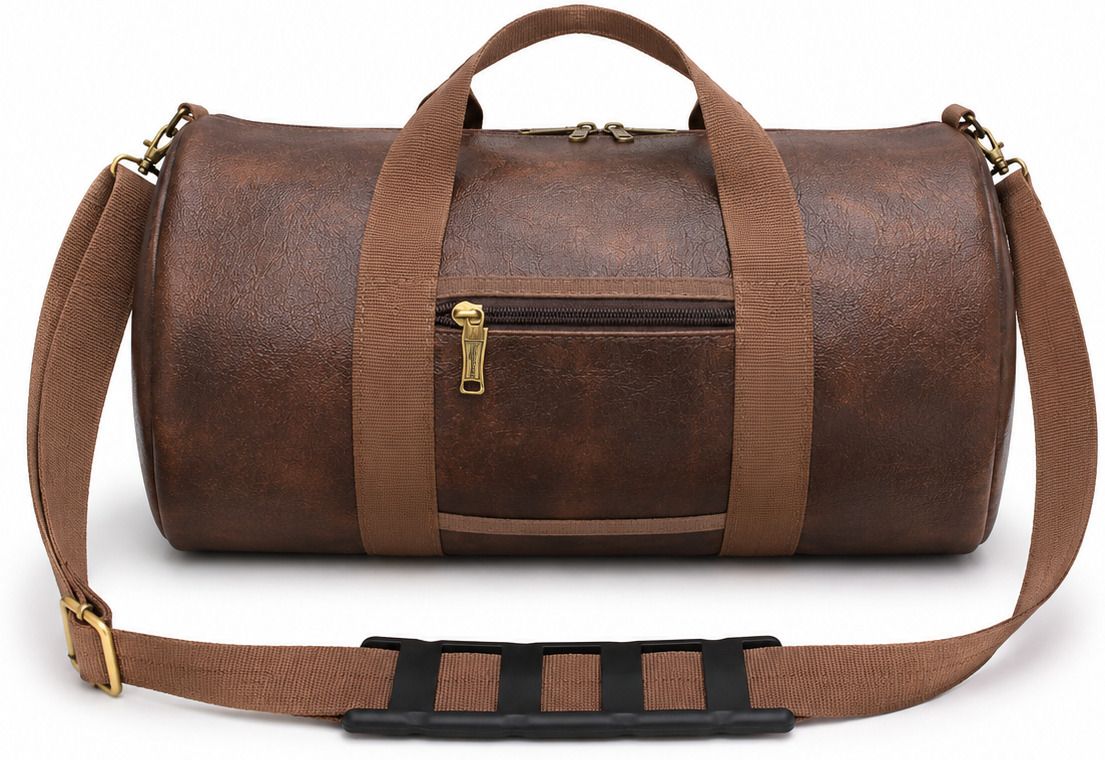 25 L Gym Duffel Bag - Premium Brown Gym Duffel Bag for Men & Women | PU Leather Travel Bag - Black-image-39