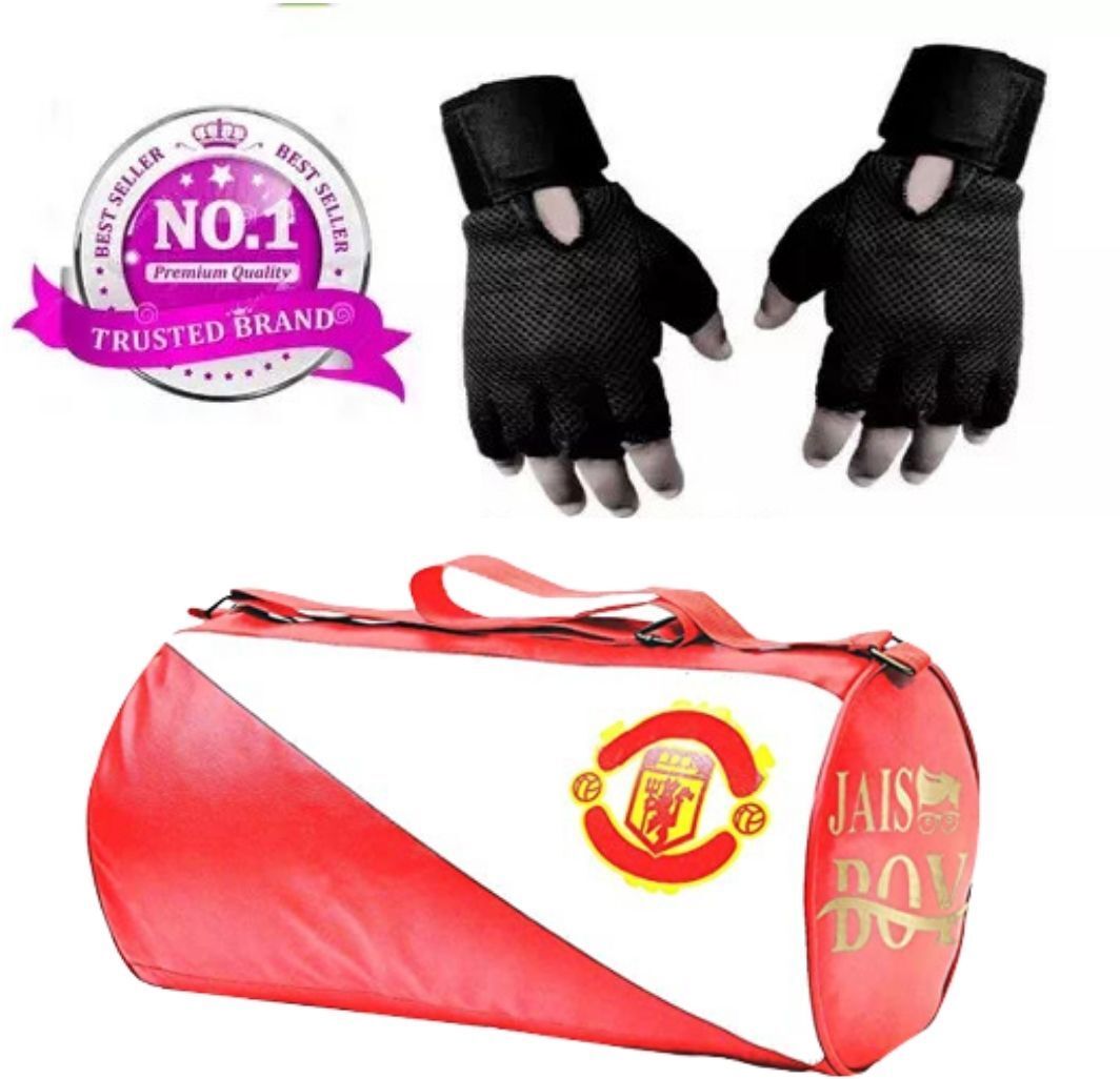 15 L Gym Duffel Bag - Combo set of Gym bag and high qualtiy Gloves (Black, Free Size) - Red-image-49