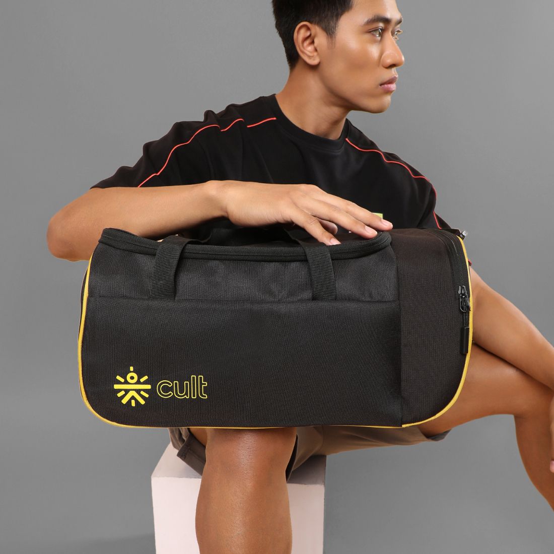 25 Litre Gym Duffle Bag Black Yellow Unisex with Multipockets-image-31