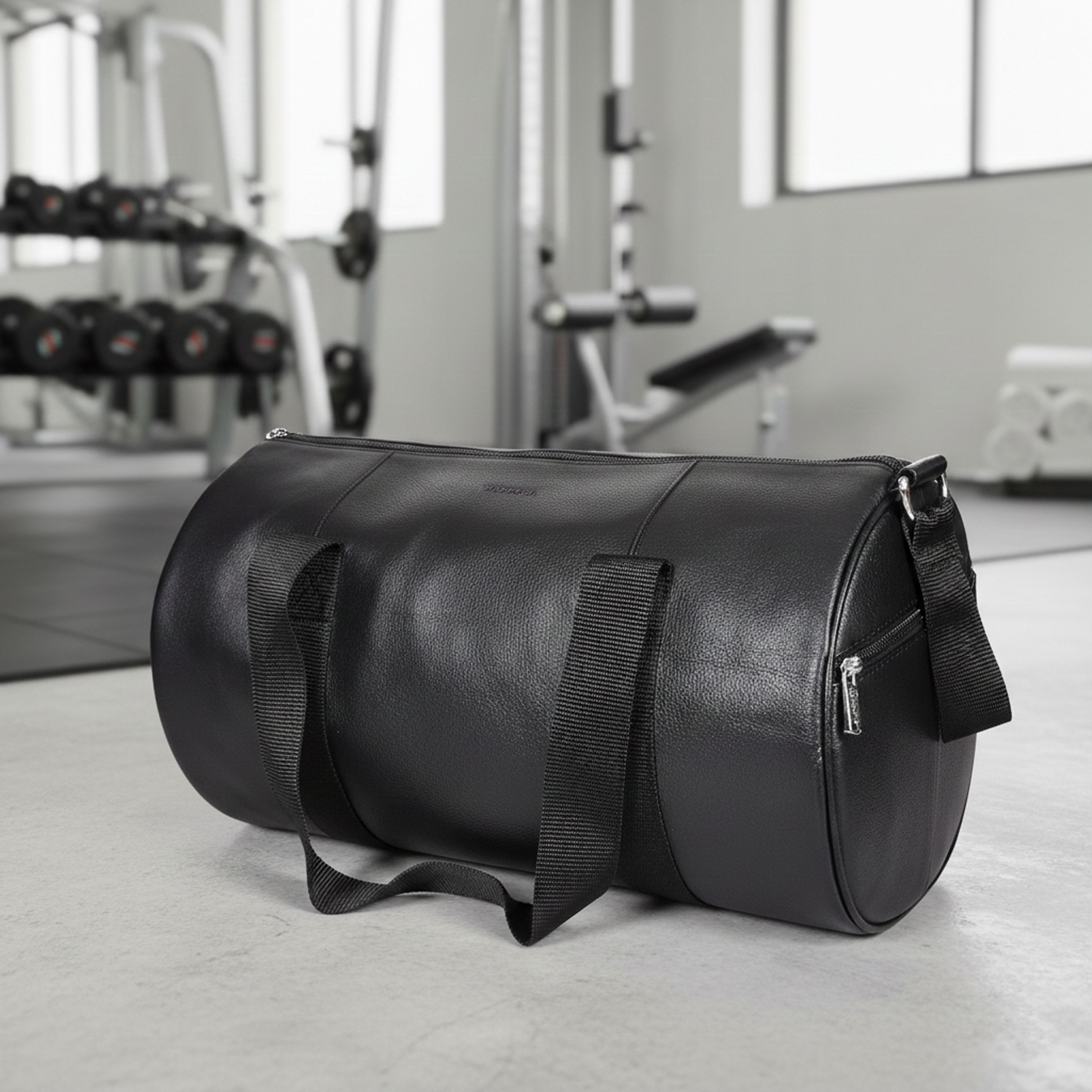 25 L Gym Duffel Bag - Genuine Leather Medium Round Shape Unisex Gym Bag - Black-image-14
