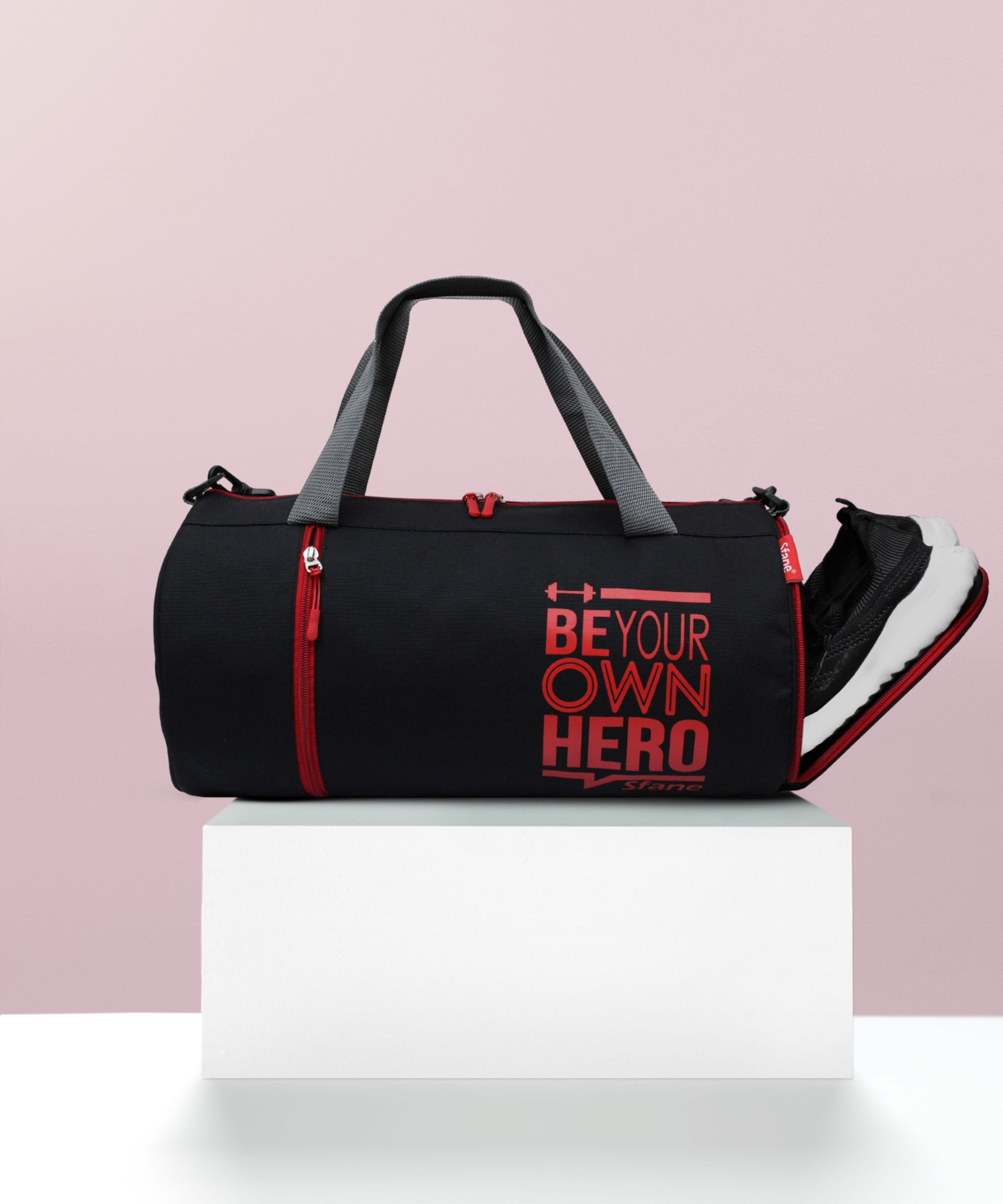 25 L Gym Duffel Bag - Men & Women Red Sports Duffel with Shoe Compartment & Detachable Belt - Red, Black-image-34