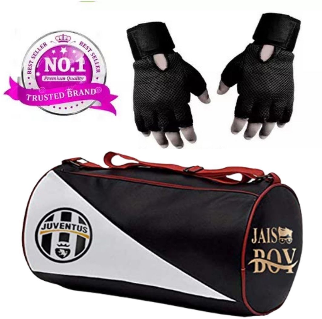 15 L Gym Duffel Bag - Combo set of Gym bag Polyester and high qualtiy Gloves (Black, Free Size) - Black-image-38
