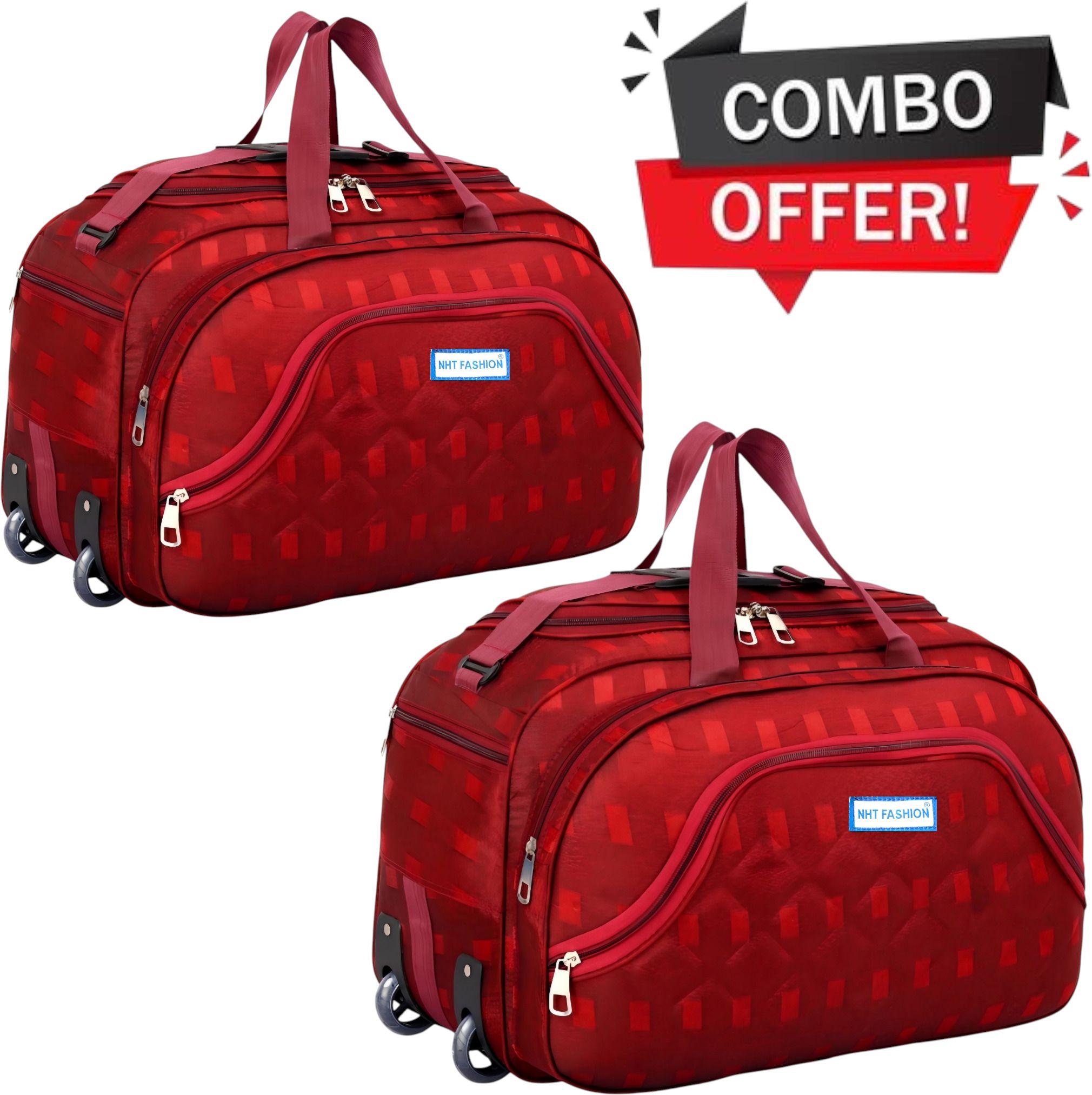 60 L Strolley Duffel Bag - Combo Unisex Travel Duffel Bag with Two Wheels For Men & Women Pack of 2 - Red - Large Capacity-image-45