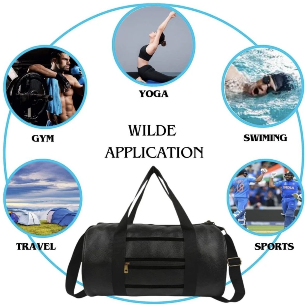 20 L Gym Duffel Bag - Premium Leatherite Travel & Gym Duffle Bag | Unisex Travel Bag - Black-image-14