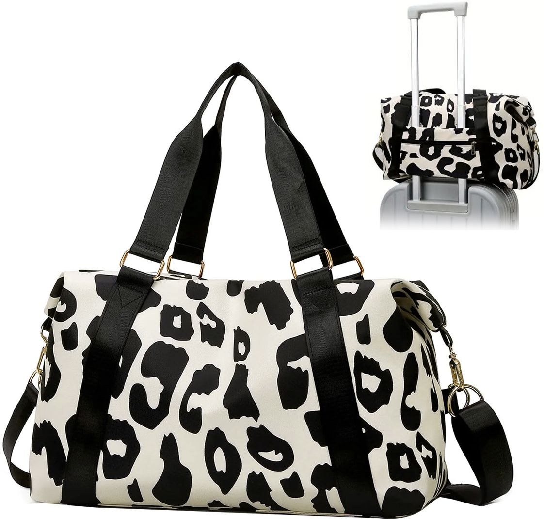 zorbes 21.9 L Gym Duffel Bag - Large Capacity Waterproof Cow Print Travel Duffel Bag for Weekend Trips - Black-picture-18