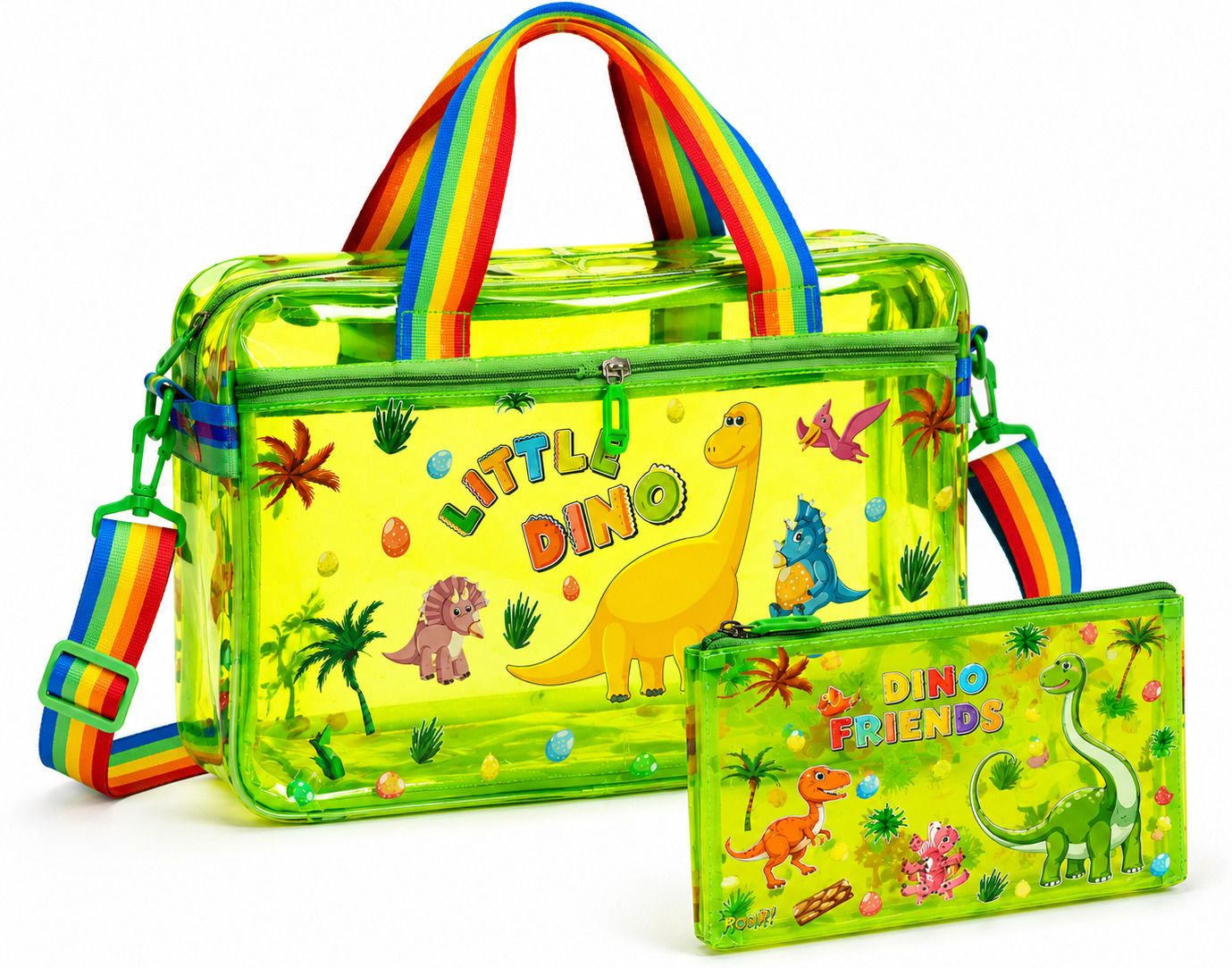 17 L Hand Duffel Bag - Dinosaur print Transparent Neon Kids Duffel Bag & Pouch for swimming, travel - Green - Regular Capacity-image-6