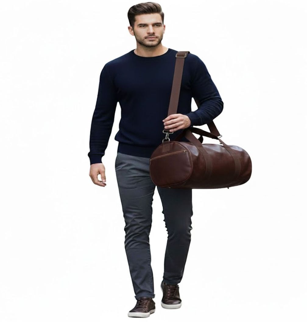 20 L Gym Duffel Bag - Fitness Duffle bag /Shoulder & Gym Leather Bag For Gym Backpack (Messenger Bag) - Brown-image-29