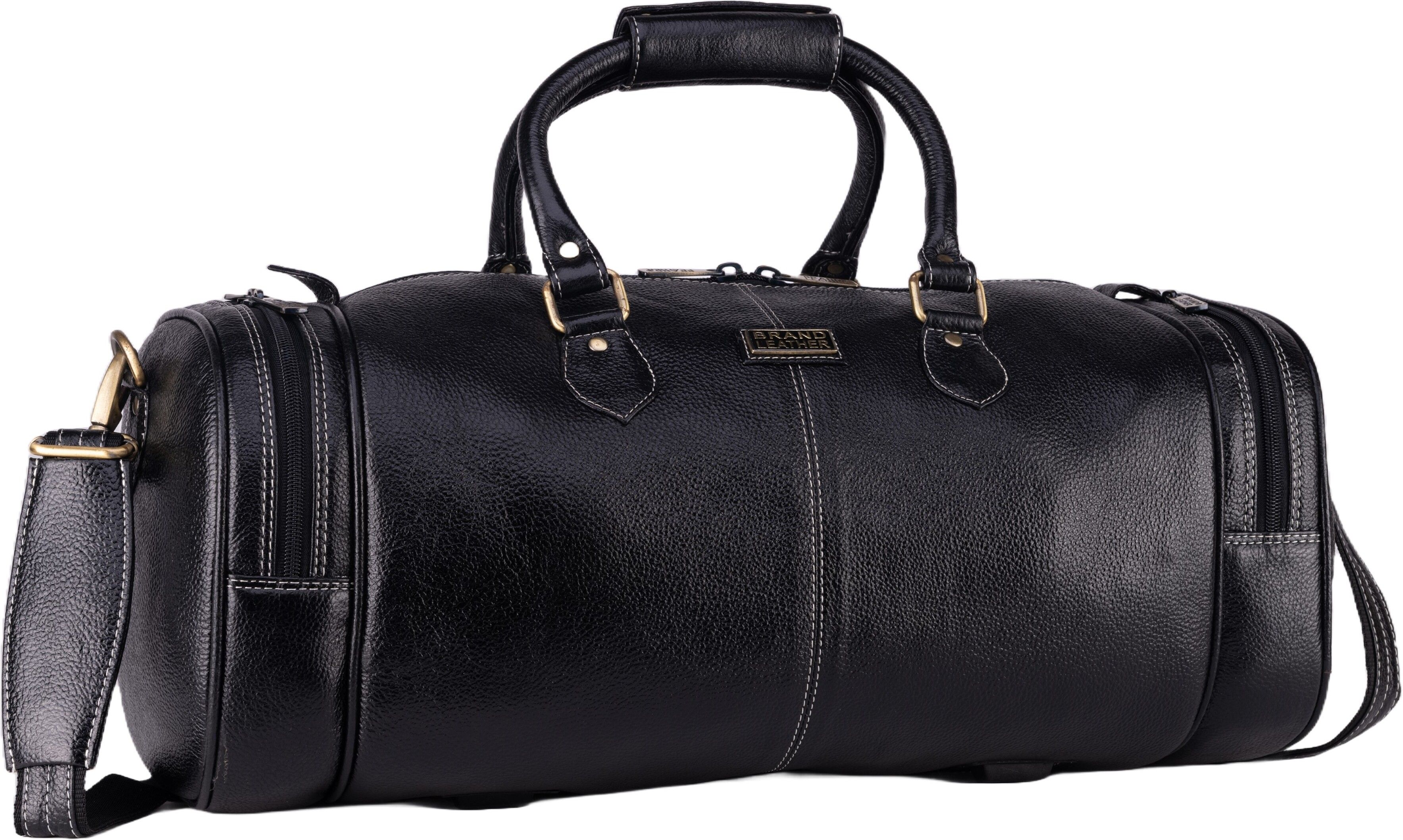 brand leather 55 L Gym Duffel Bag - Genuine Leather Travel Duffel Bag For Unisex - Black-picture-10