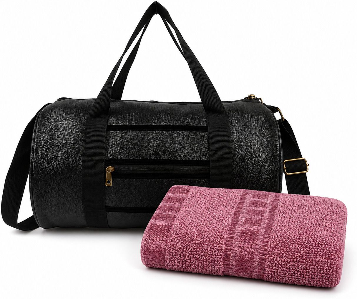 30 L Gym Duffel Bag - Travel & Gym Duffel Bag with Towel Combo - Tan Brown - Black-image-1