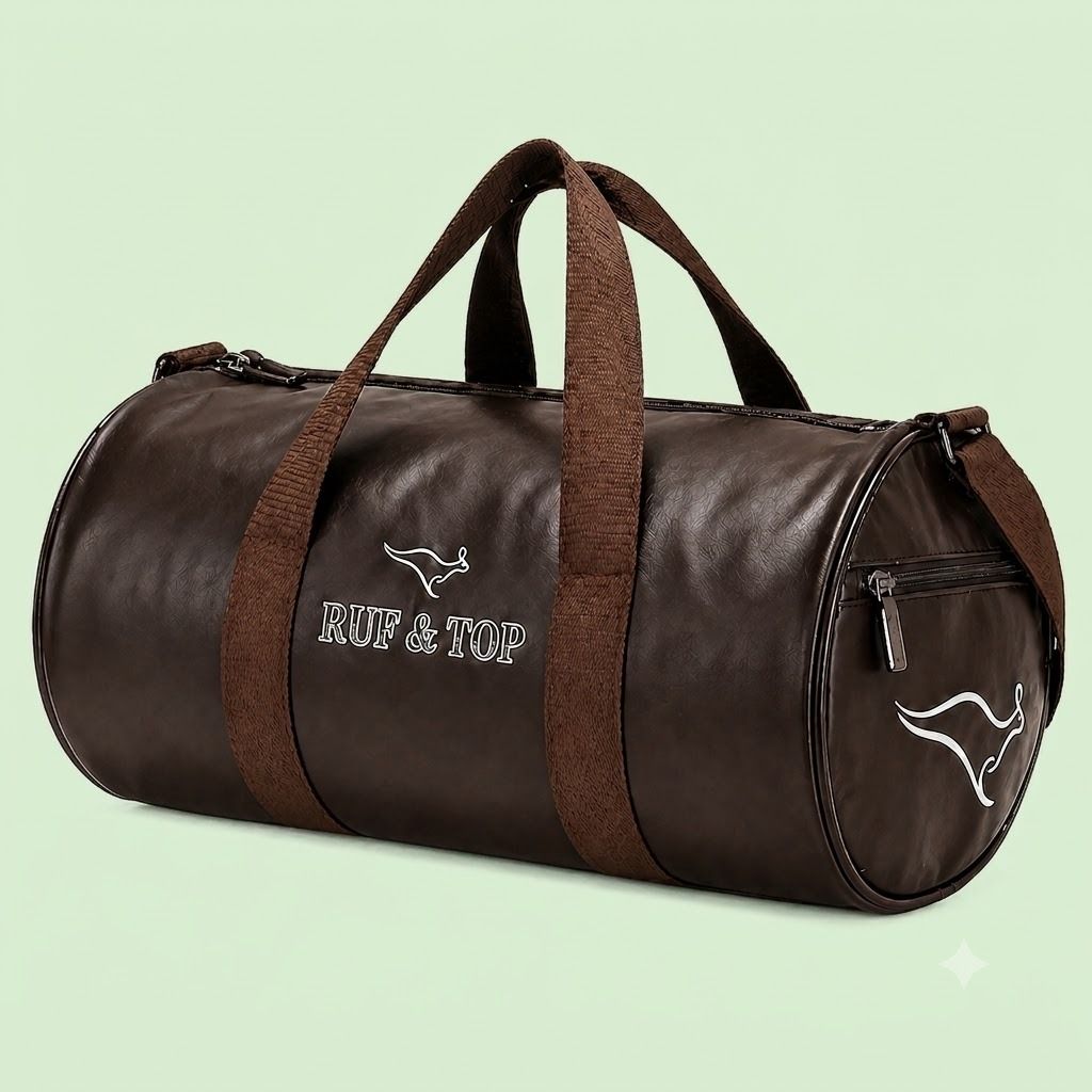 25 L Gym Duffel Bag - Premium Brown Faux Leather Gym Bag for Men & Women | 25l Weekend Bag - Brown-image-48
