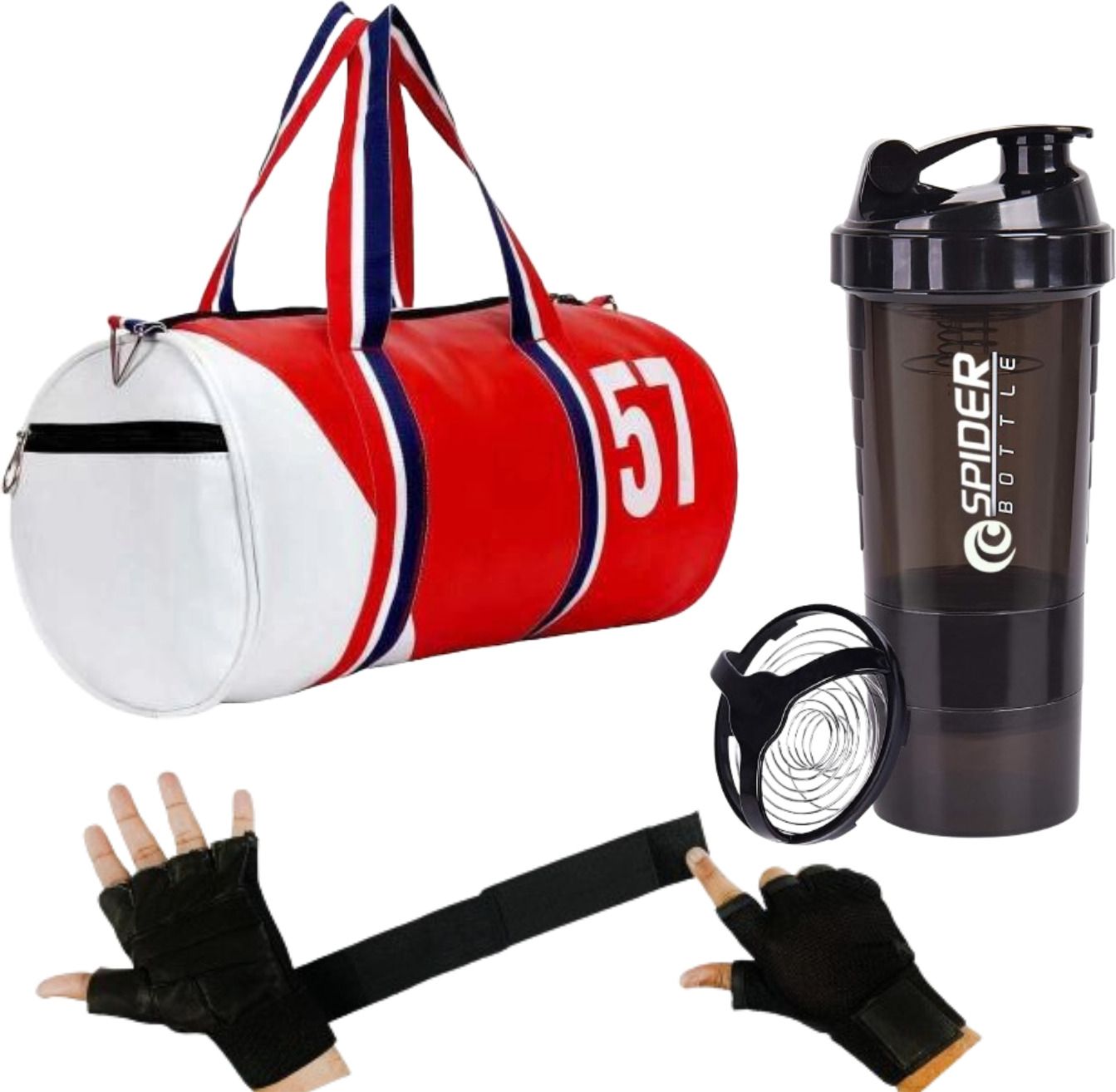 20 L Gym Duffel Bag - Gym Bag Combo for Men l Gym BAG and, Shaker Bottle,Black Gloves ll - Red-image-6
