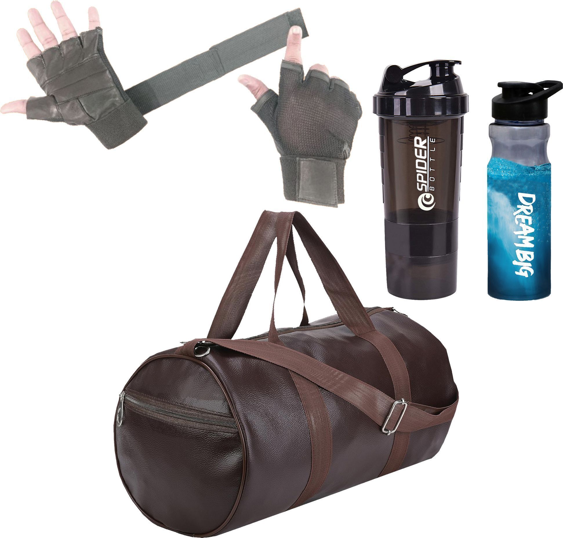 20 L Gym Duffel Bag - Gym Duffle Bag Black Leather Bag Shaker Bottle Sipper Gym Gloves with Long Strap - Brown, Black-image-42