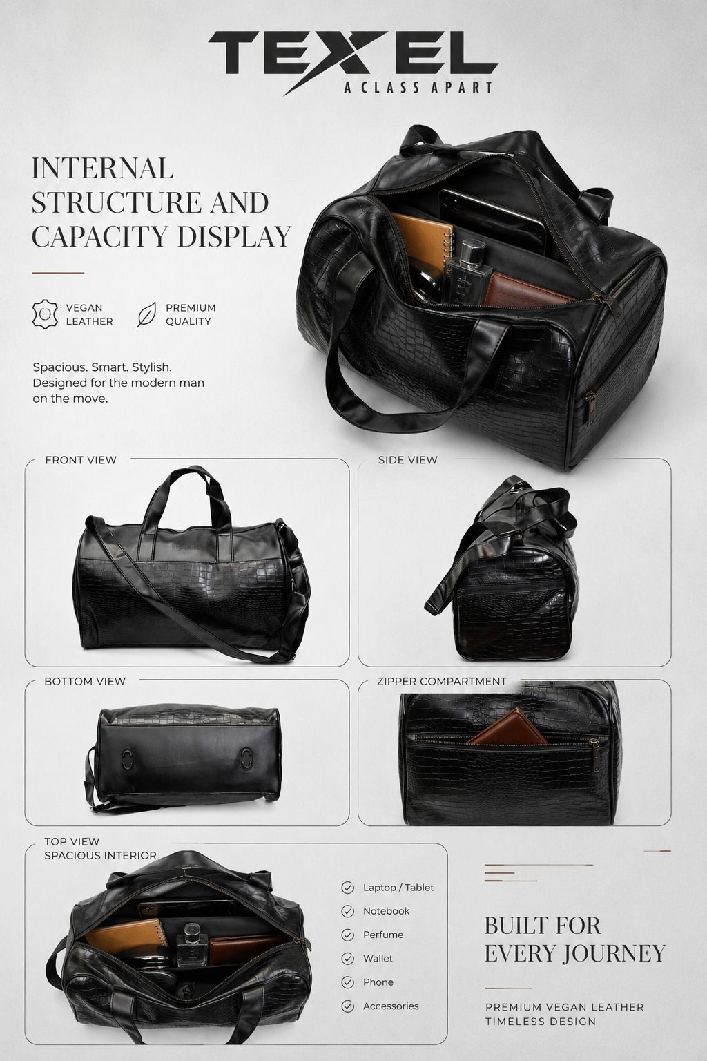 35 L Gym Duffel Bag - TEXEL Black Duffel Cabin - Black-image-45