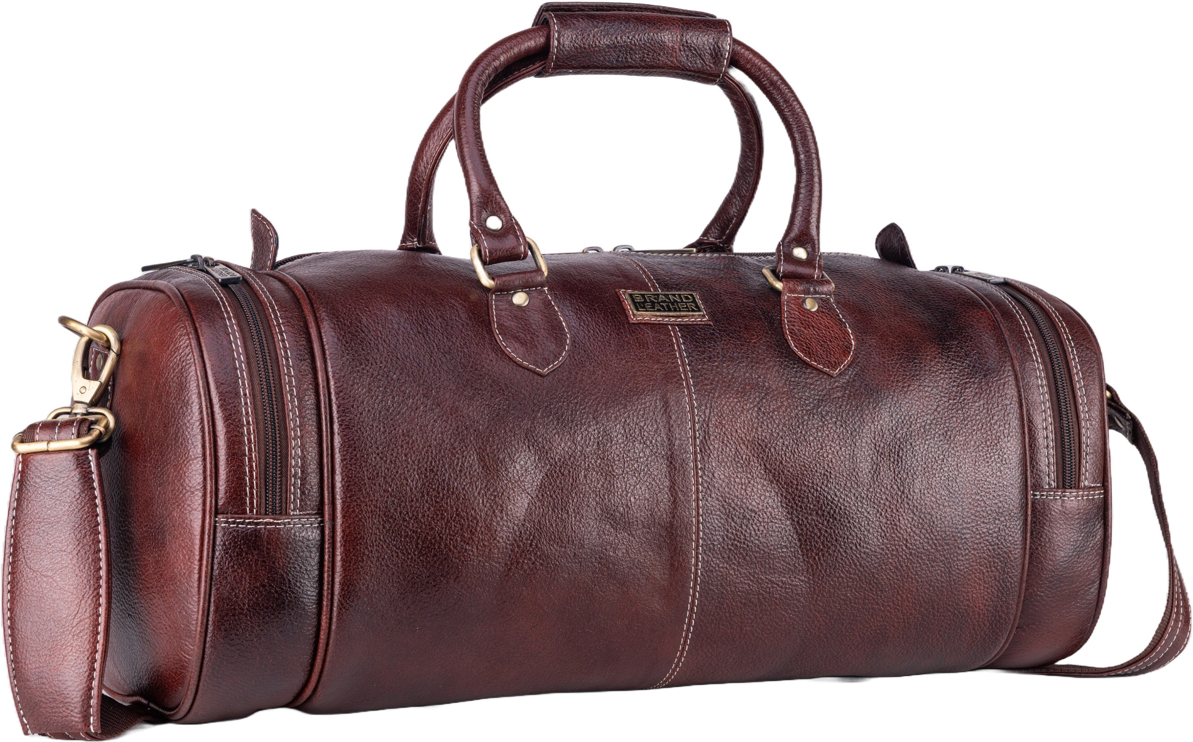 55 L Gym Duffel Bag - Genuine Leather Travel Duffel Bag For Unisex - Brown-image-5