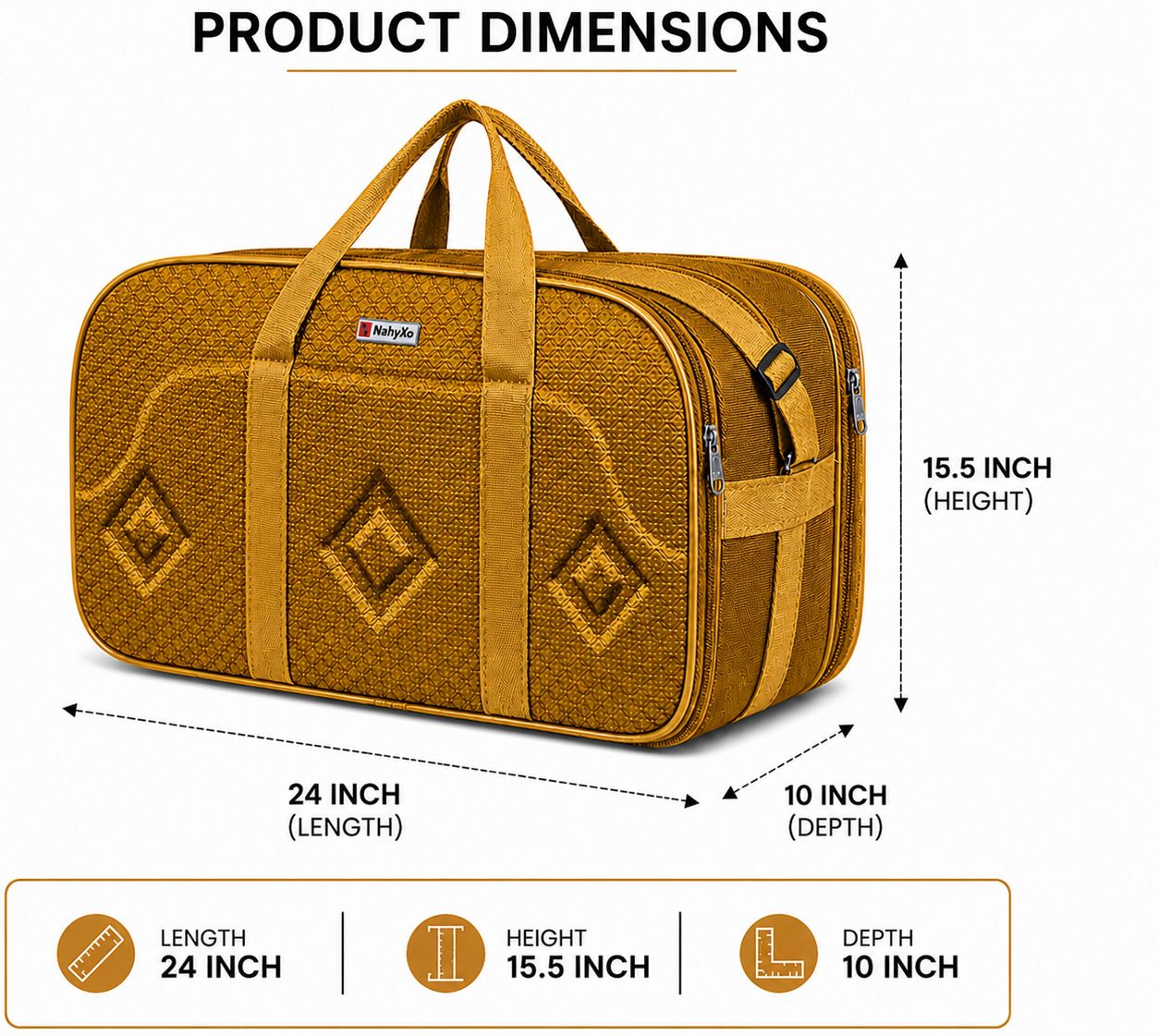 110 L Hand Duffel Bag - 24 Inch Extra Large Size Big Bag For Whole Family Built With Strong Material. - Gold - Large Capacity-image-19