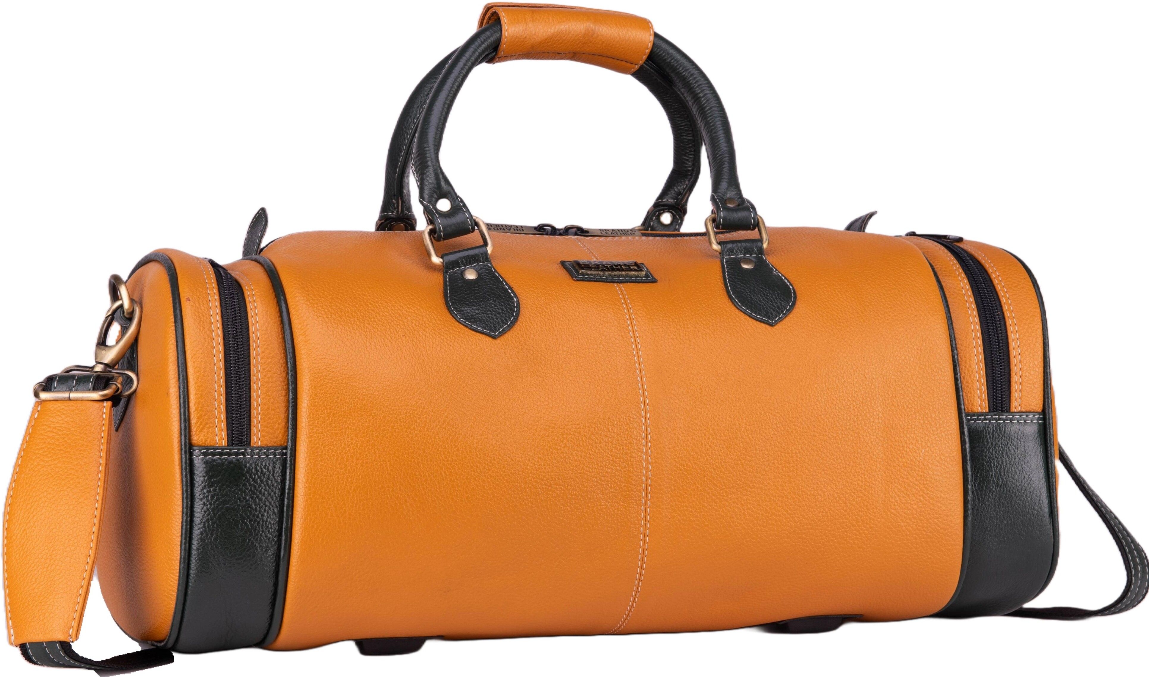55 L Gym Duffel Bag - Genuine Leather Travel Duffel Bag For Unisex - Yellow-image-6