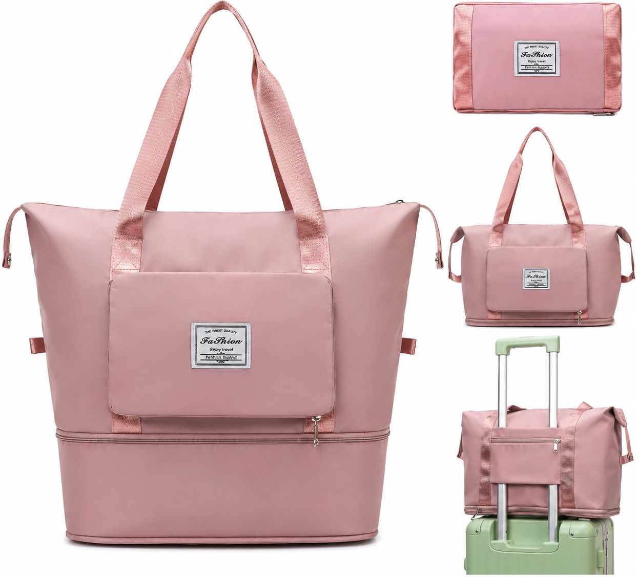 41 L Gym Duffel Bag - Folding Travel Bag Waterproof Travel Luggage Bag For Women Large Capacity Pink - Pink-image-33