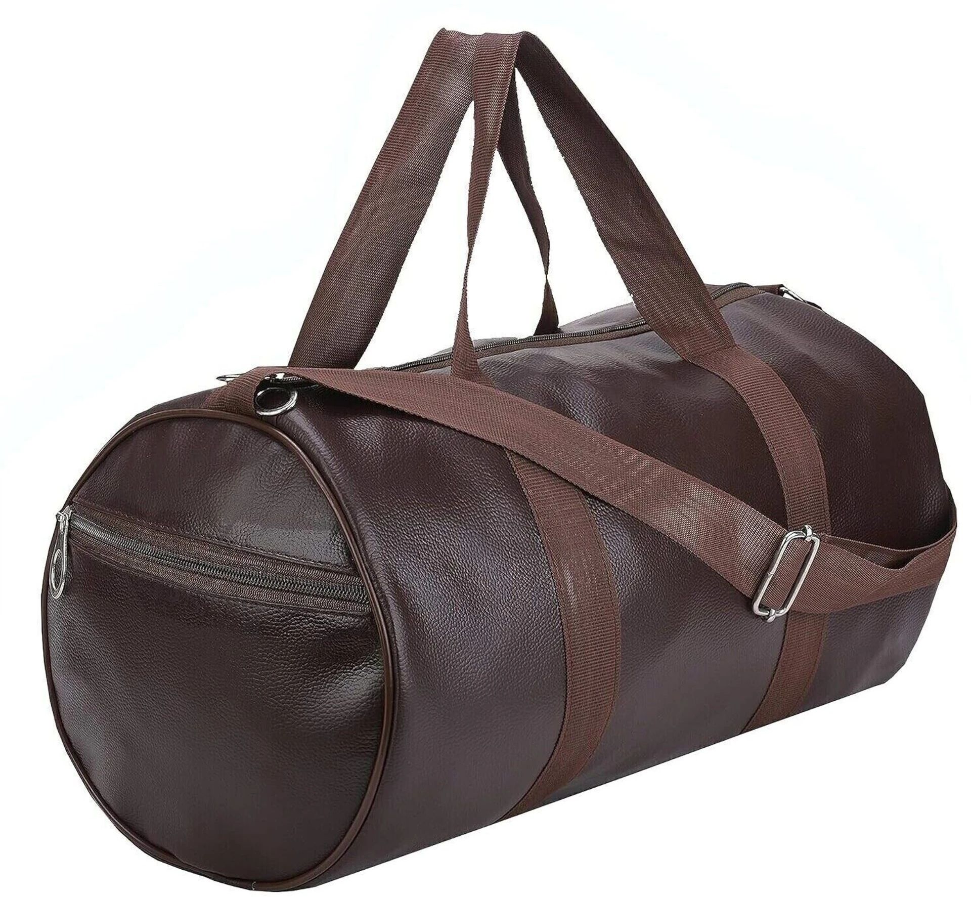 15 L Gym Duffel Bag - Premium Brown Vegan Leather Crossbody Bag – Men’s Side Sling White Contrast - Brown-image-43
