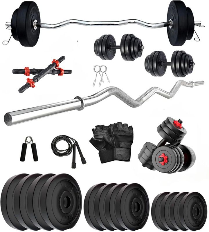 30 kg 30kg Gym Kit: 3FT CURL Rod & Dumbbell Rods Adjustable Dumbbel With Accessories Home Gym Combo