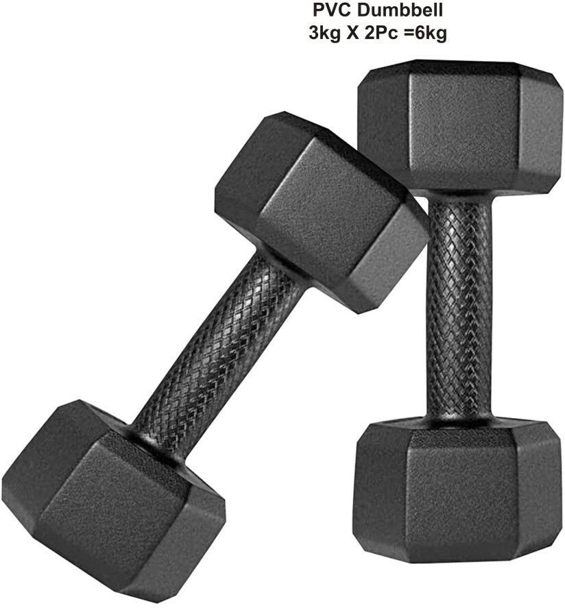 sahib trader PVC HEX Dumbbell set 3KG X 2=6kg For Home Gym, Home Workout, Fixed Weight Dumbbell-picture-18
