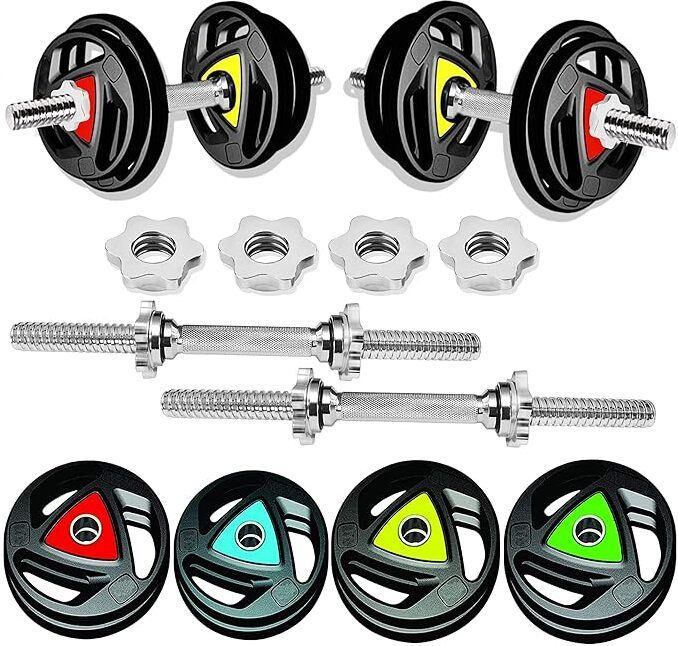 10 kg Rubber Coated Iron with 14 Inch Steel Star Nuts Adjustable Dumbbell Home Gym Combo-image-36