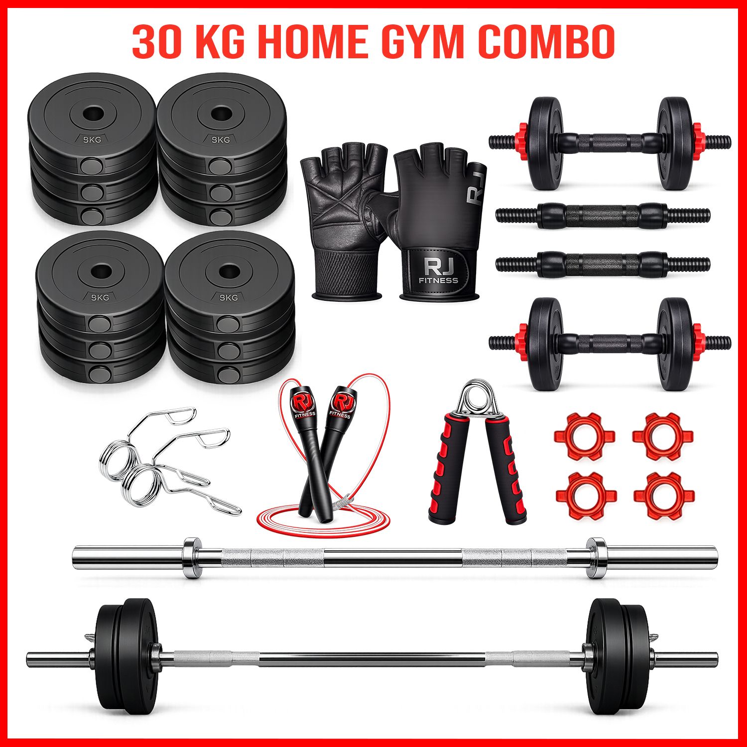 30 kg 30kg-5kg*4/2.5kg*4 plates, 3ft straight rod,dumbbel rod & accessories Home Gym Combo