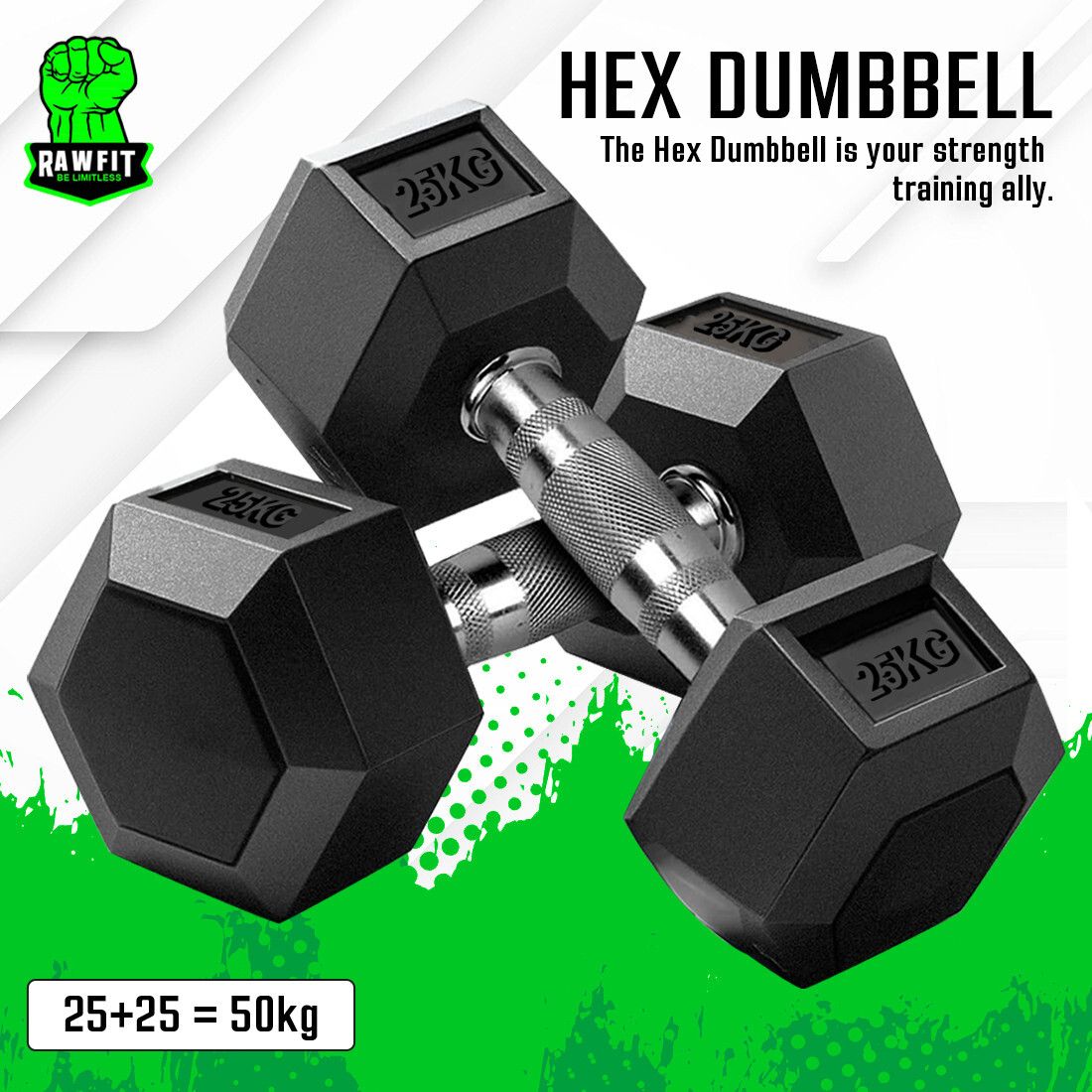 2 kg Rubber Coated Hexa Dumbbell Set For Men & Women| 25 KG Pair Home Gym Combo-image-19