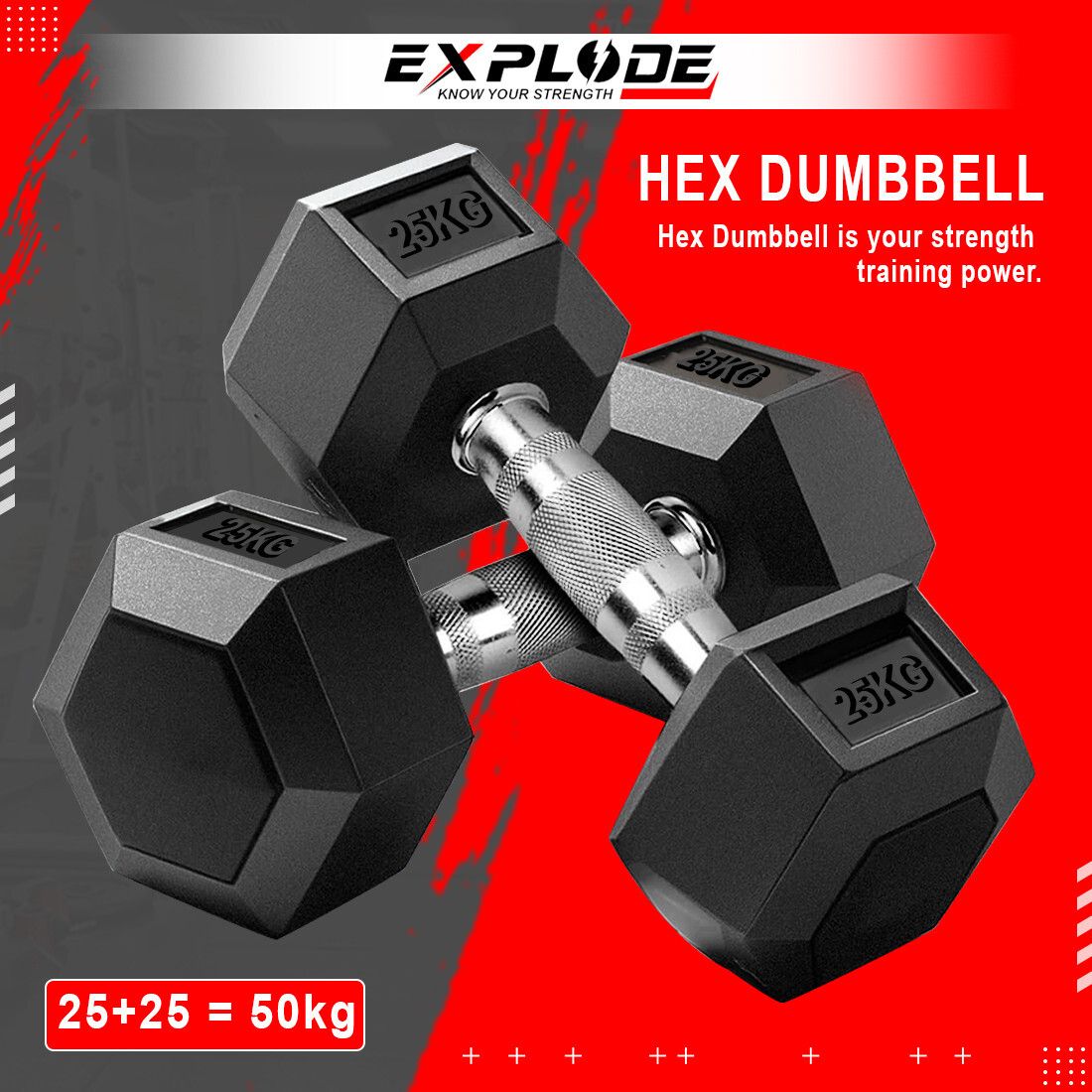 Rubber Coated Hexa Dumbbell Set For Men & Women 25 Kg Pair Home Gym Combo-image-8