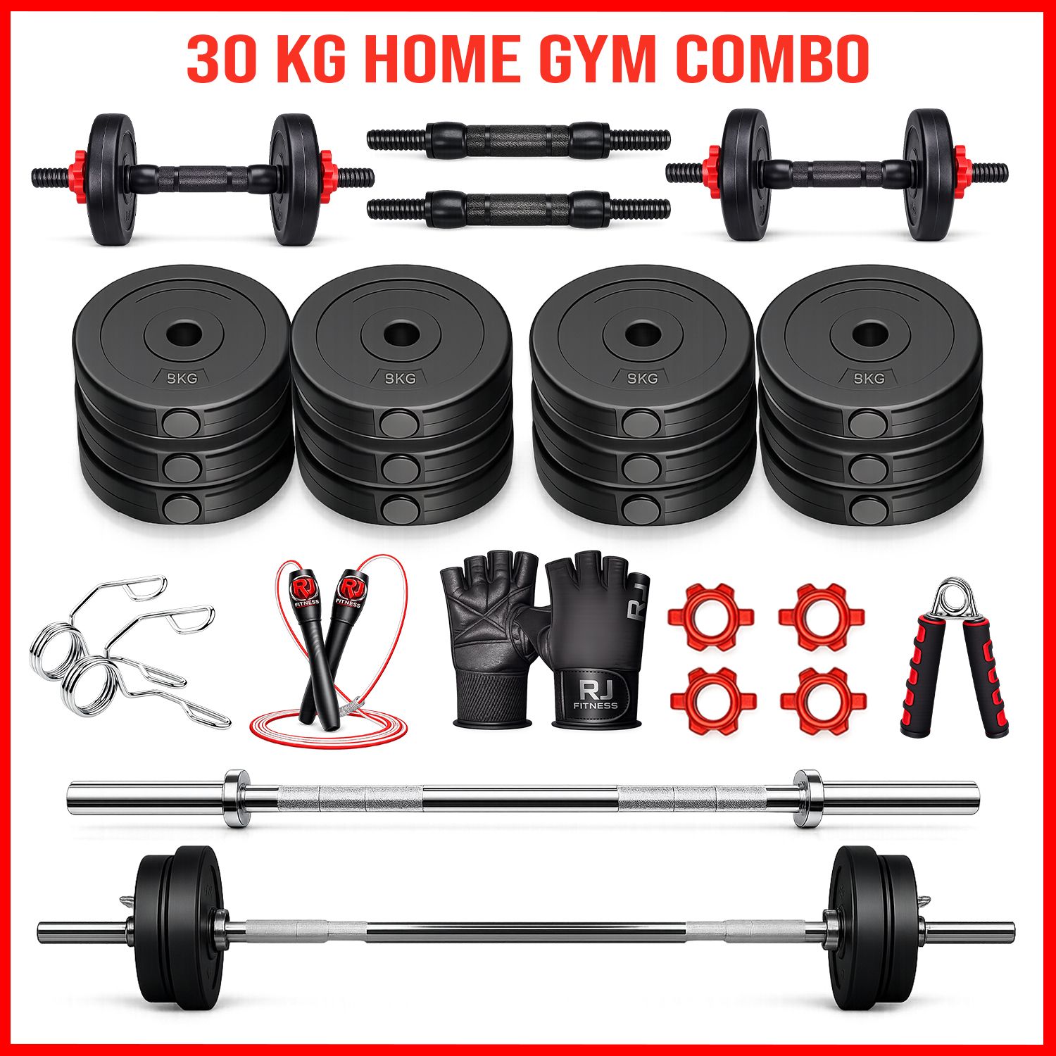 30 kg Combo 5kg*4/2.5kg*4pc Plate, 3ft Rod, Dumbbell Rod & Accessories Home Gym Combo