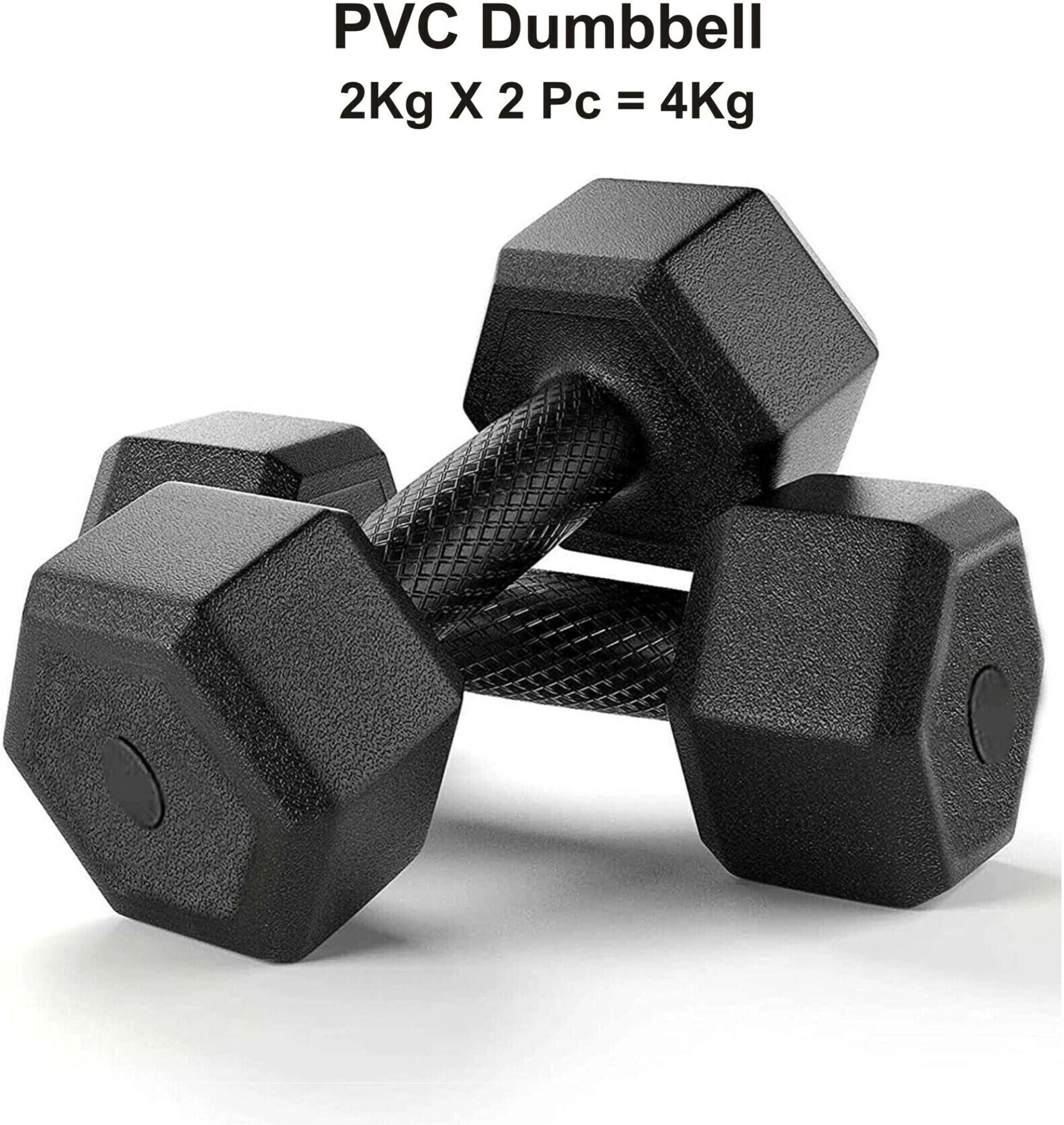 sahnis PVC Hex Fixed Dumbbells Pack of 2 (2kg*2) Black Color for Home Gym Equipment Fixed Weight Dumbbell-picture-21