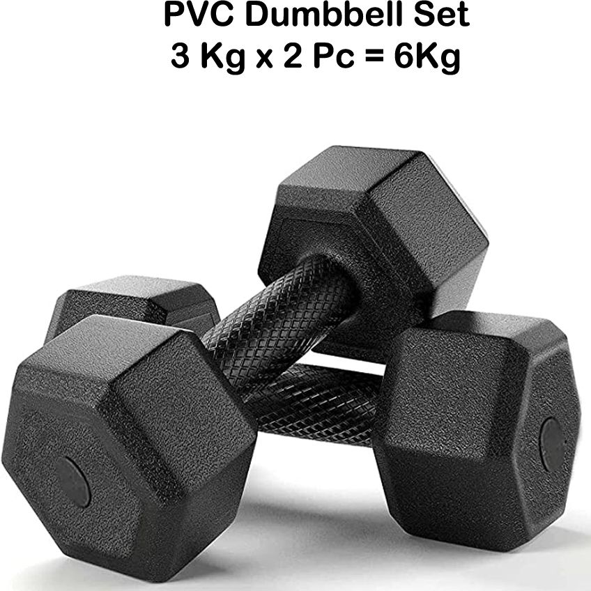 bms sports Black Hex Dumbbells Set, Home GYM (6kg) Fixed Weight Dumbbell-picture-16