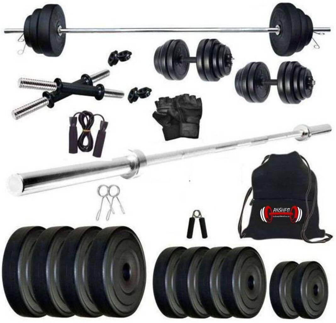 30Kg PVC Weight with 3Ft Straight Rod, Dumbbell Pair & Bag Fixed Weight Dumbbell