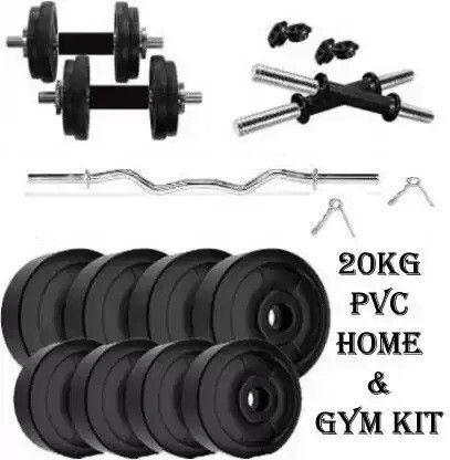 3 kg FITNESS 20kg (3kg*4 + 2kg*4) PVC Weight Plates Dumbbell Set + Bend Rod Home Gym Combo-image-6