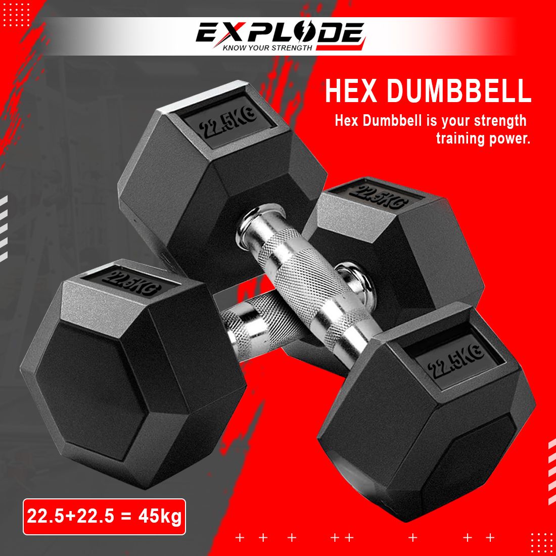 0.4 kg Rubber Coated Hexa Dumbbell Set For Men & Women 22.5 Kg Pair Home Gym Combo-image-36