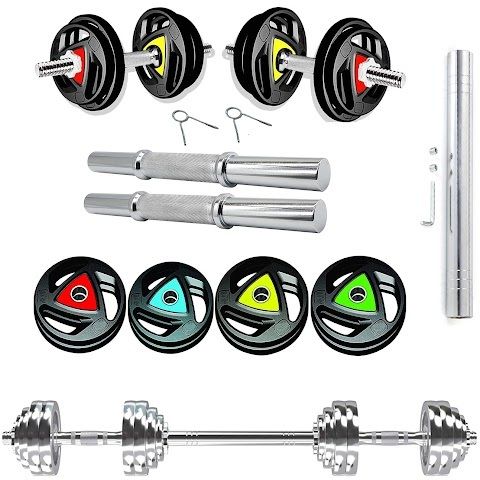 ymd Metal Rubber Plates (5 KG x 8 = 40 KG) With Connector and Solid Dumbbell Rod Home Gym Combo-picture-14