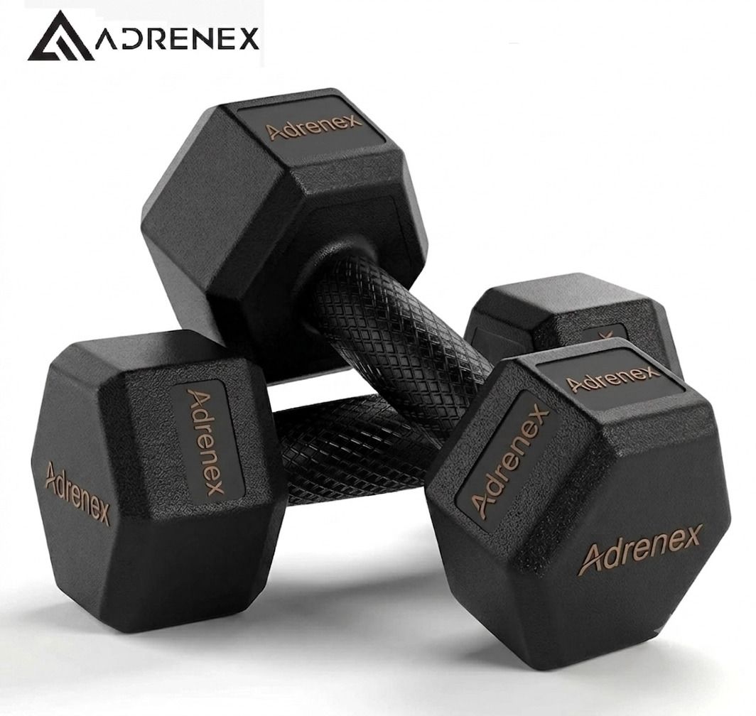 Black PVC Hex Dumbbell Set, Pair of 1 Hex Dumbbell (1KG x 2 Dumbbells) Fixed Weight Dumbbell-image-0