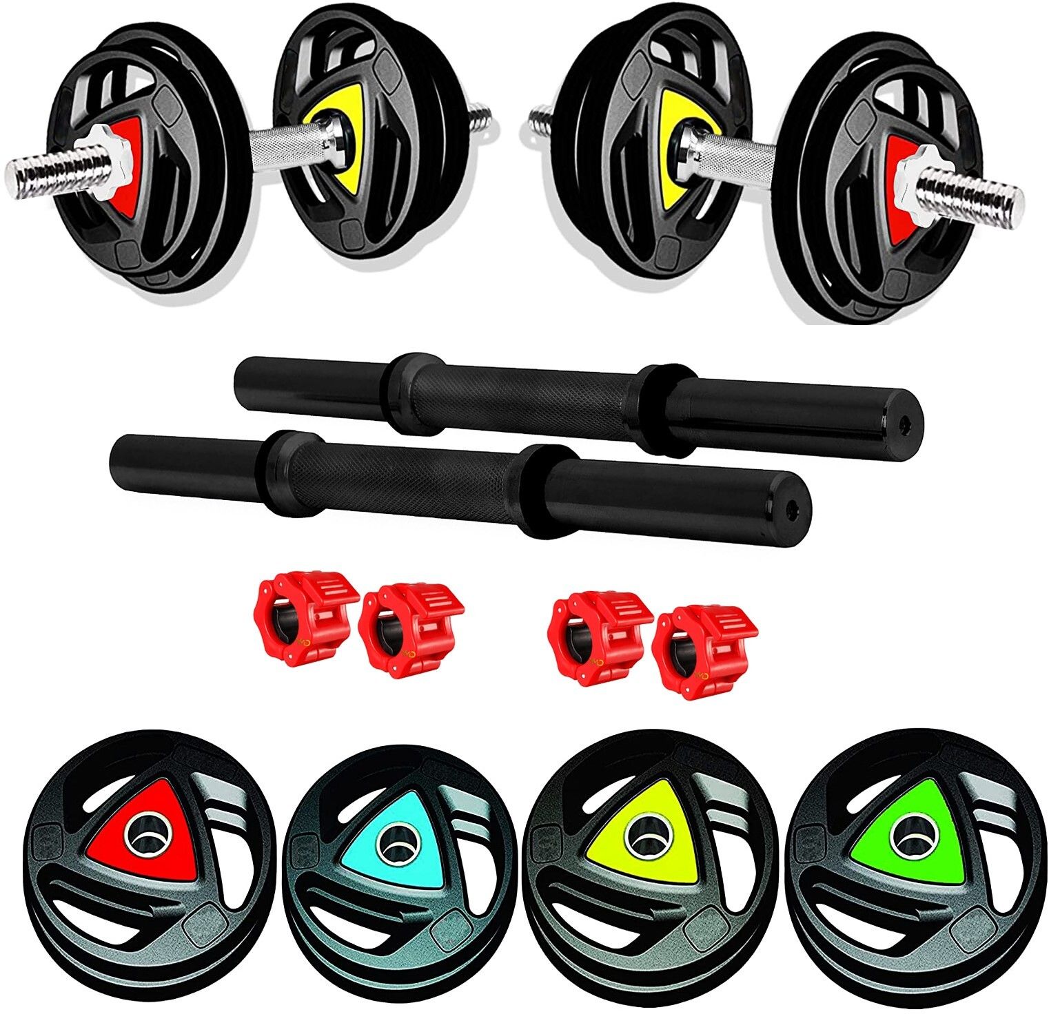 ymd 2 kg Professional Rubber Plates 30KG (2.5 KG X 4 + 5 KG X 4 = 30 KG) Black Rod Home Gym Combo-picture-13