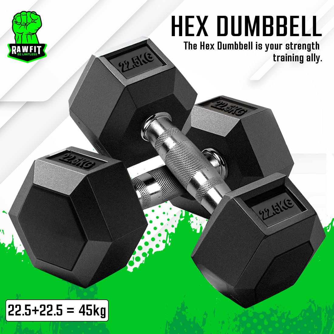 5.89 kg Rubber Coated Hexa Dumbbell Set For Men & Women| 22.5 KG Pair Home Gym Combo-image-37