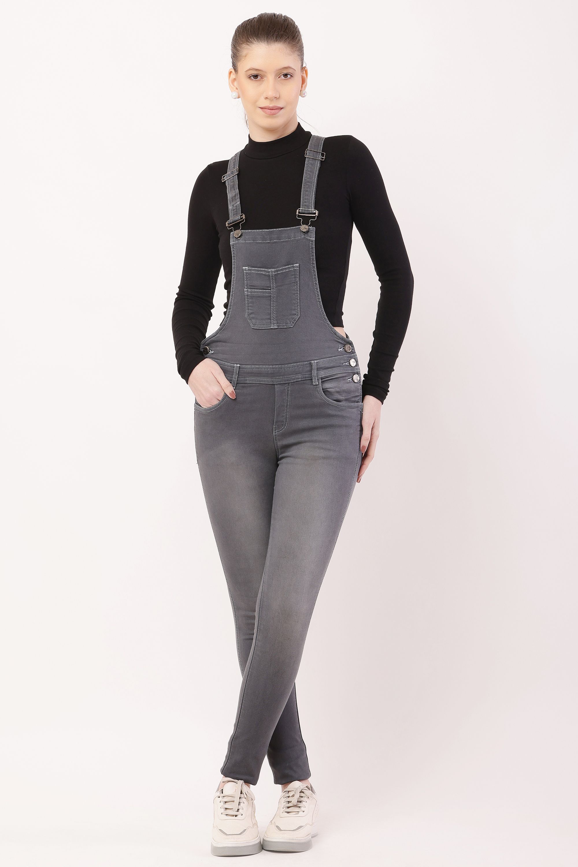 Women Grey Dungaree-image-8