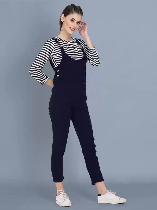 Women Dark Blue Dungaree-image-8