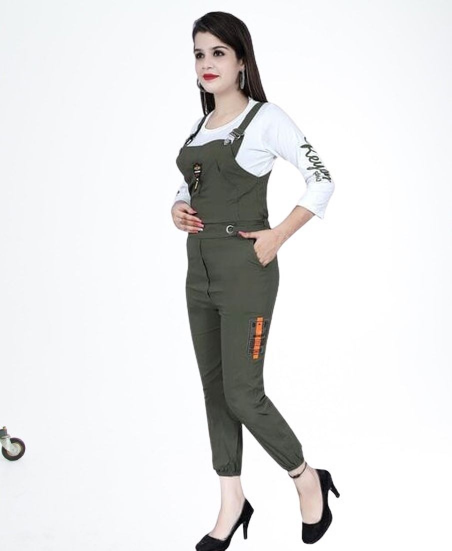 mykuki Women Dark Green Dungaree-picture-12