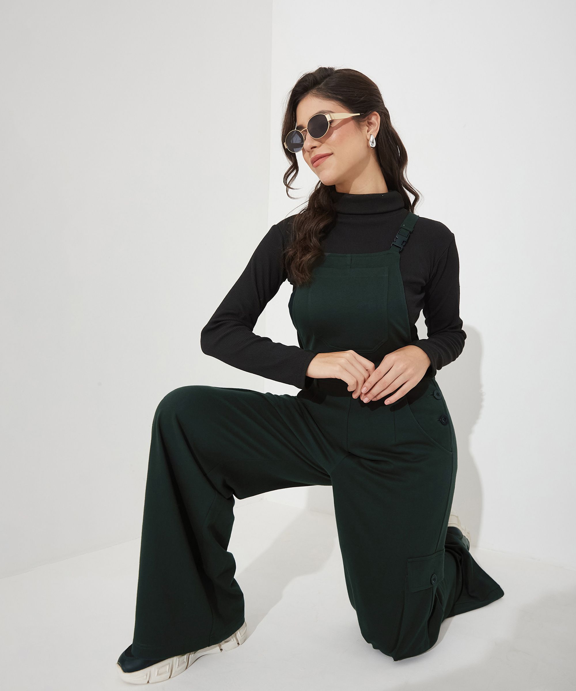 Women Green Dungaree-image-16