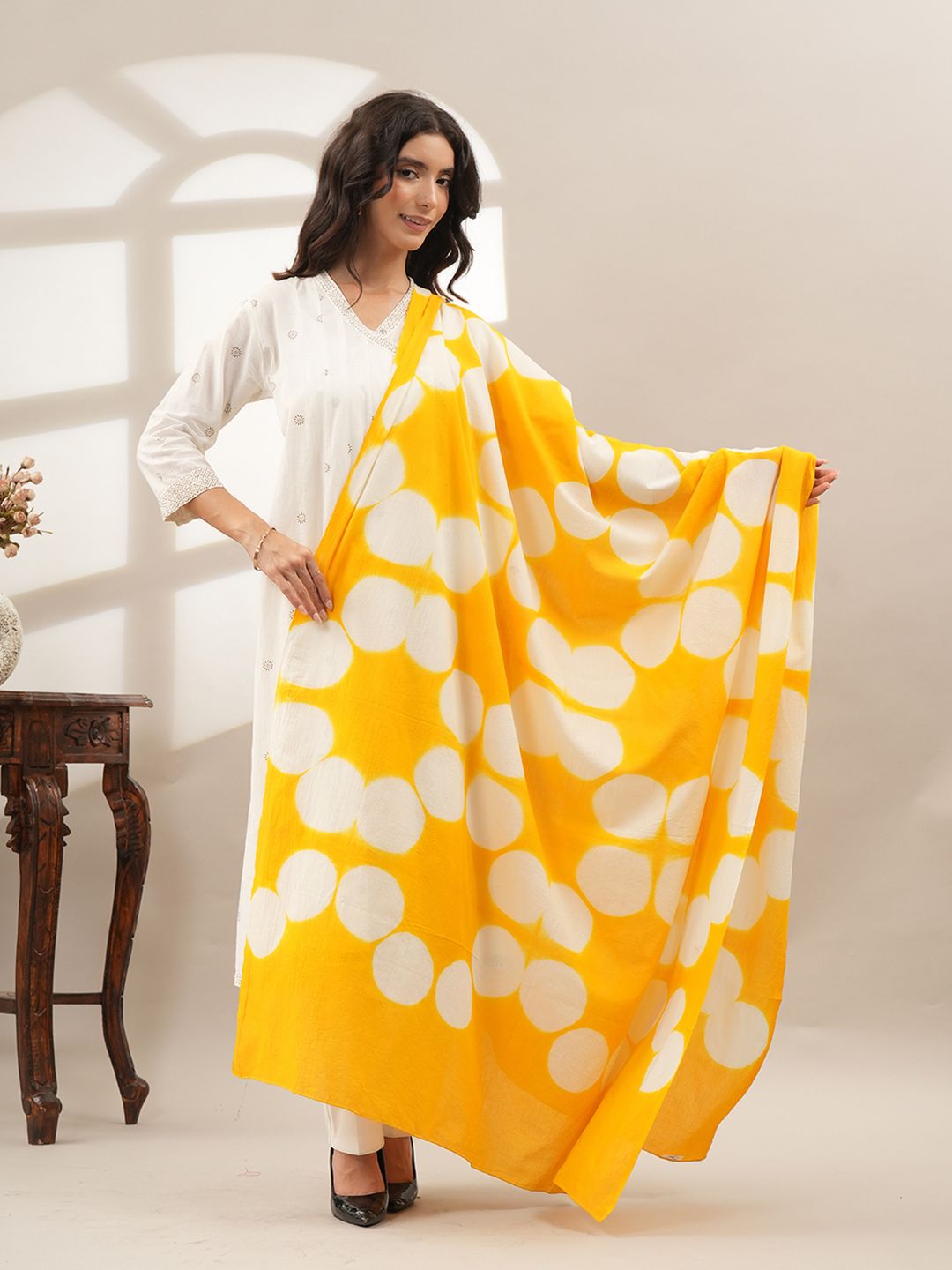 style 98 Pure Cotton Hand Painted Yellow Women Dupatta-picture-5
