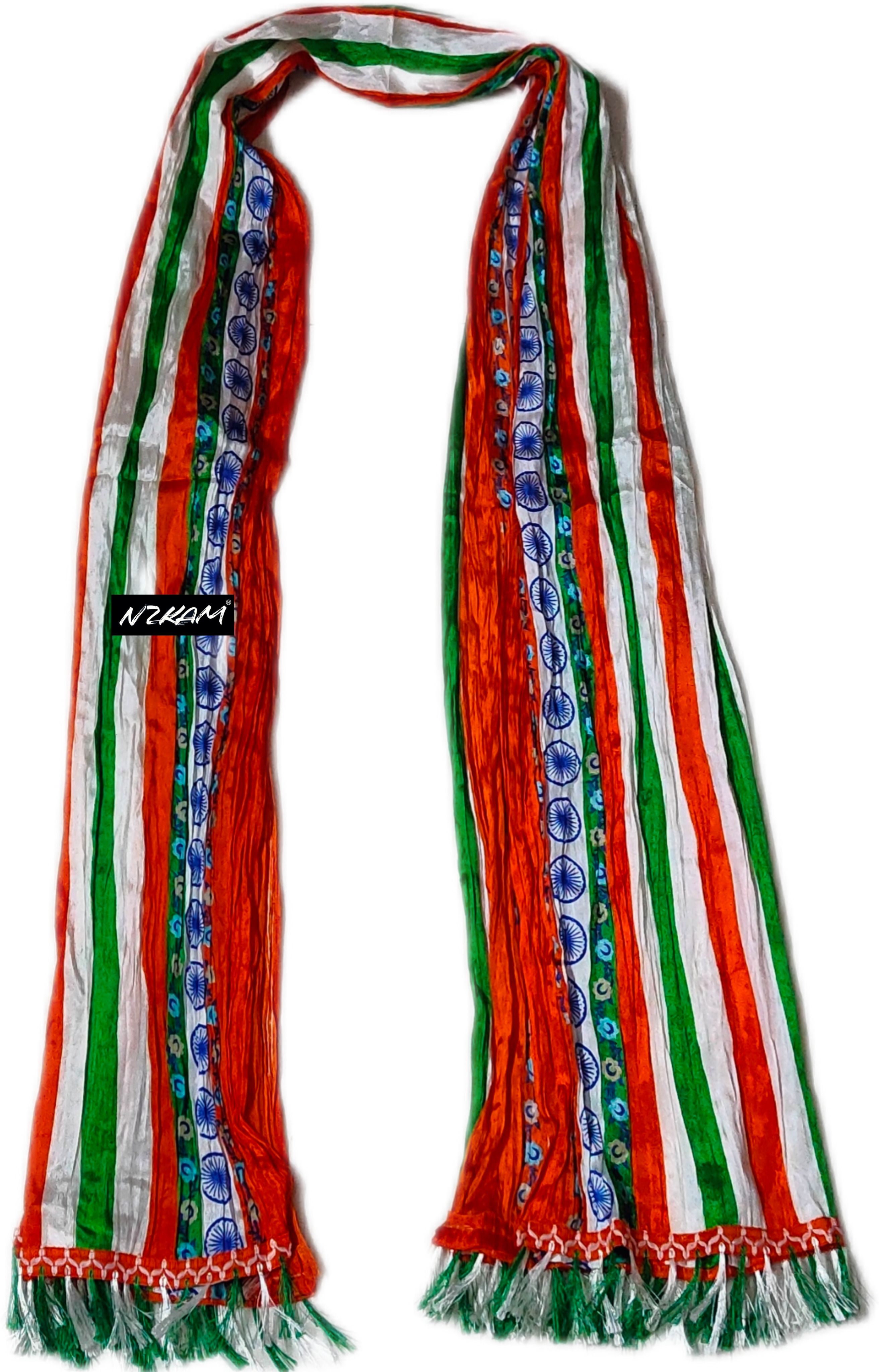 Pure Silk Striped Orange, White, Green Men Dupatta